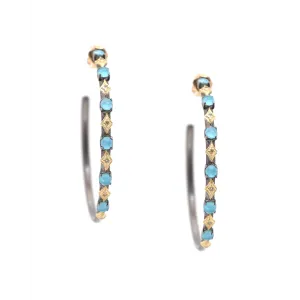 Armenta 18K Yellow Gold and Blackened Sterling Silver 35mm Old World Crivelli Hoop Earrings with Champagne Diamonds, Quartz and Turquoise Doublets