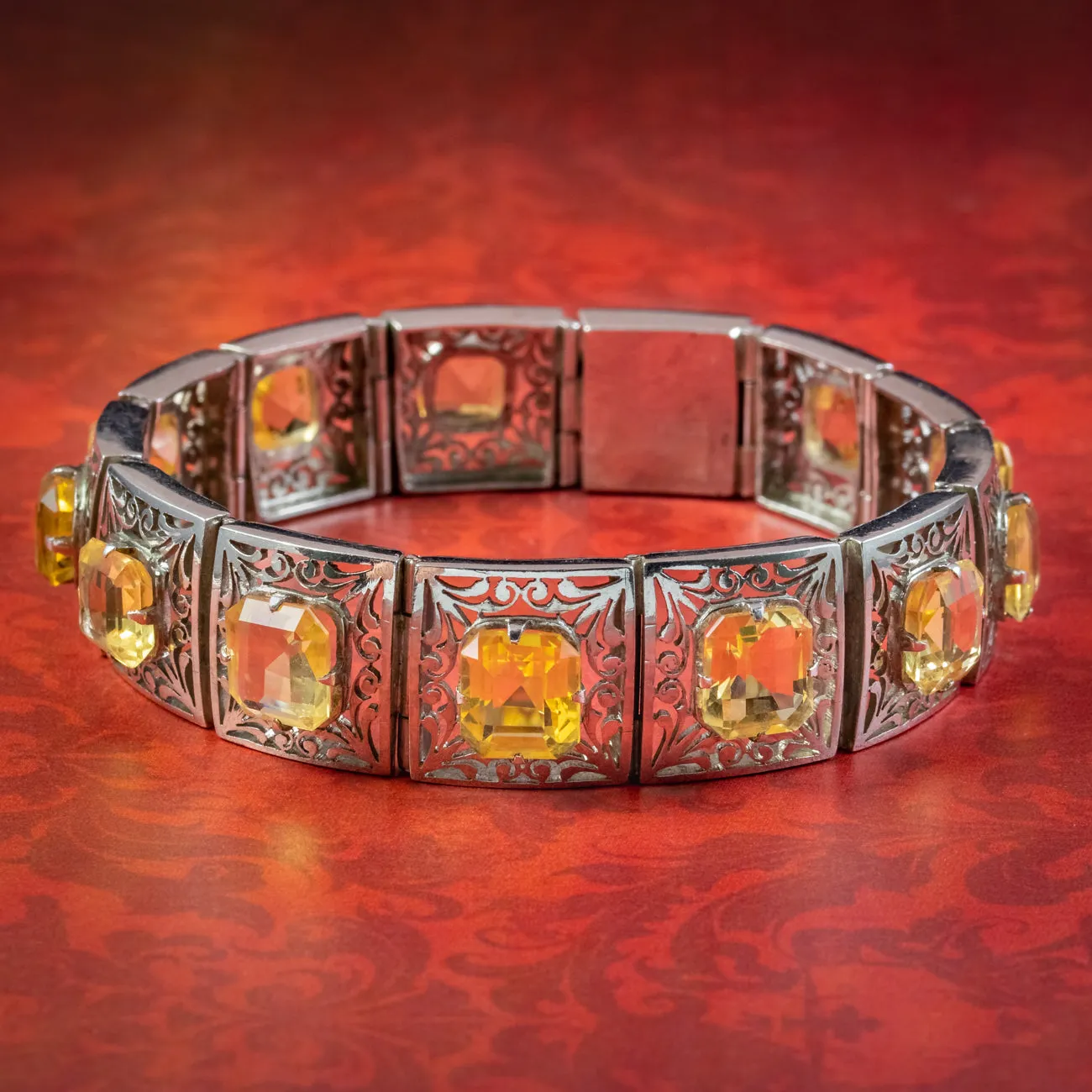 Art Deco Citrine Bracelet Silver 36ct Of Citrine Circa 1920