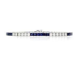 Art Deco Style Sapphire and Diamond Line Bracelet