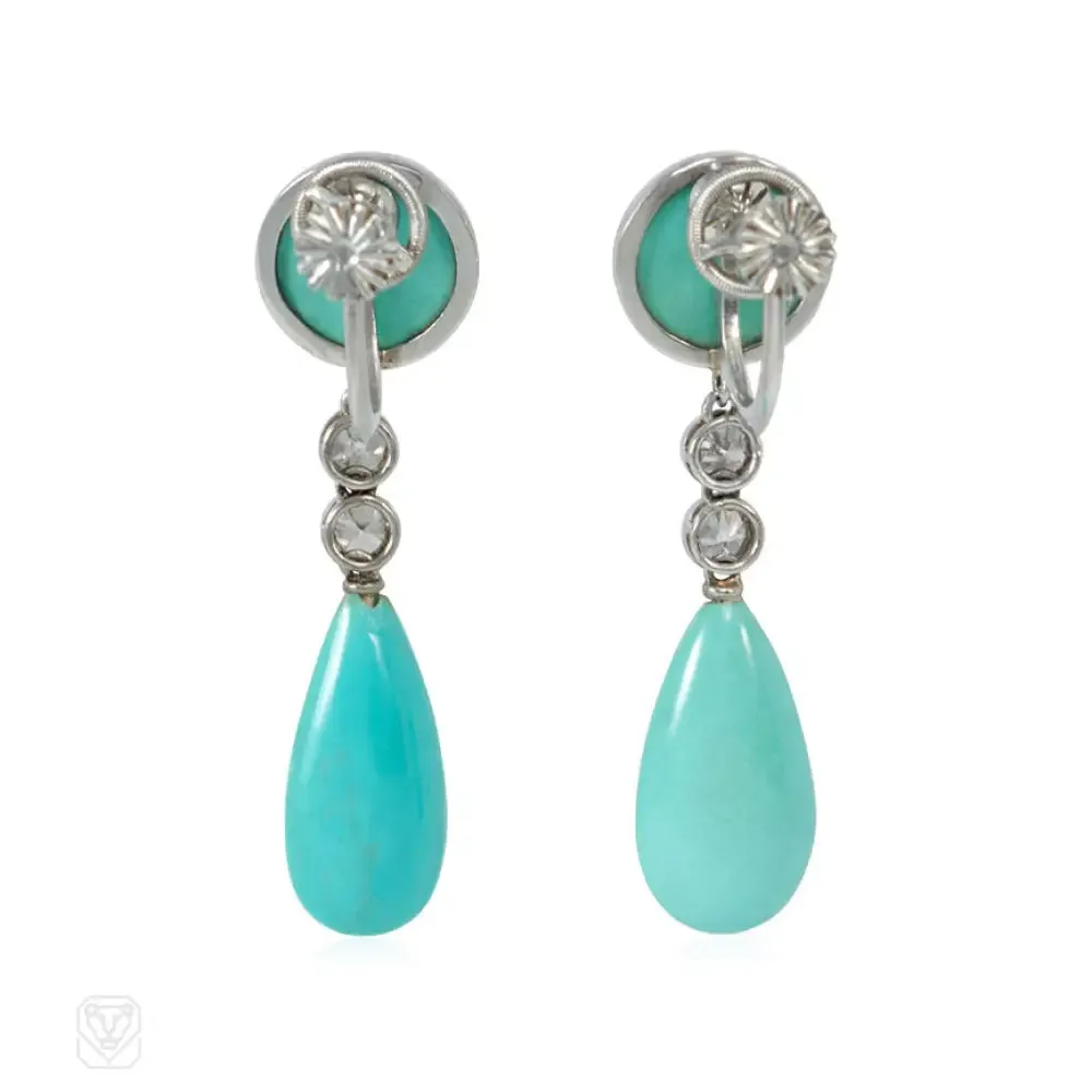 Art Deco turquoise and diamond earrings