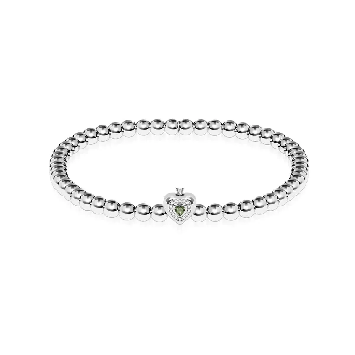 August | Peridot Crystal Birthstone | Silver | Crystal Heart Bracelet