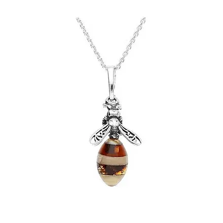 Baltic Amber Small Sterling Silver Bee Pendant