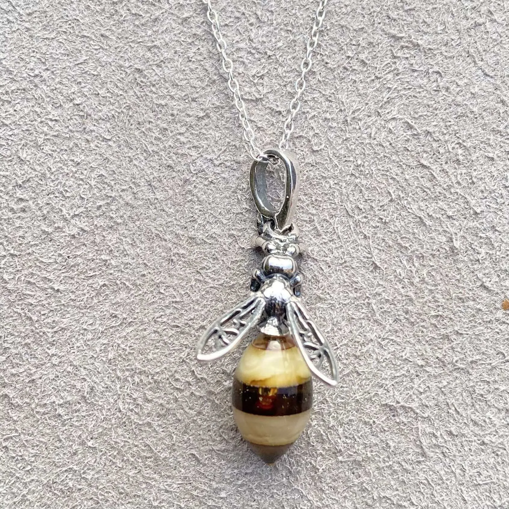 Baltic Amber Small Sterling Silver Bee Pendant