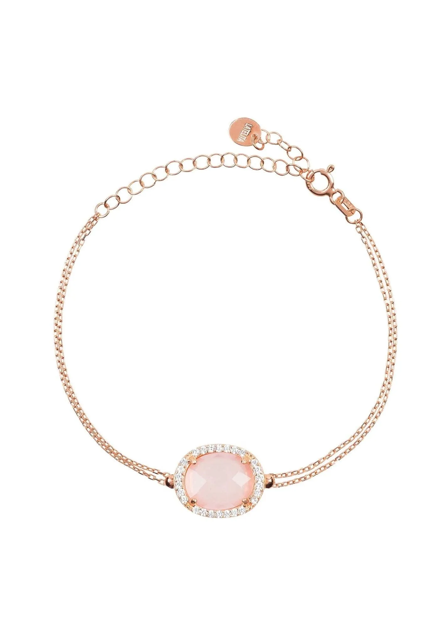 Beatrice Oval Gemstone Bracelet Rose Gold Rose Quartz