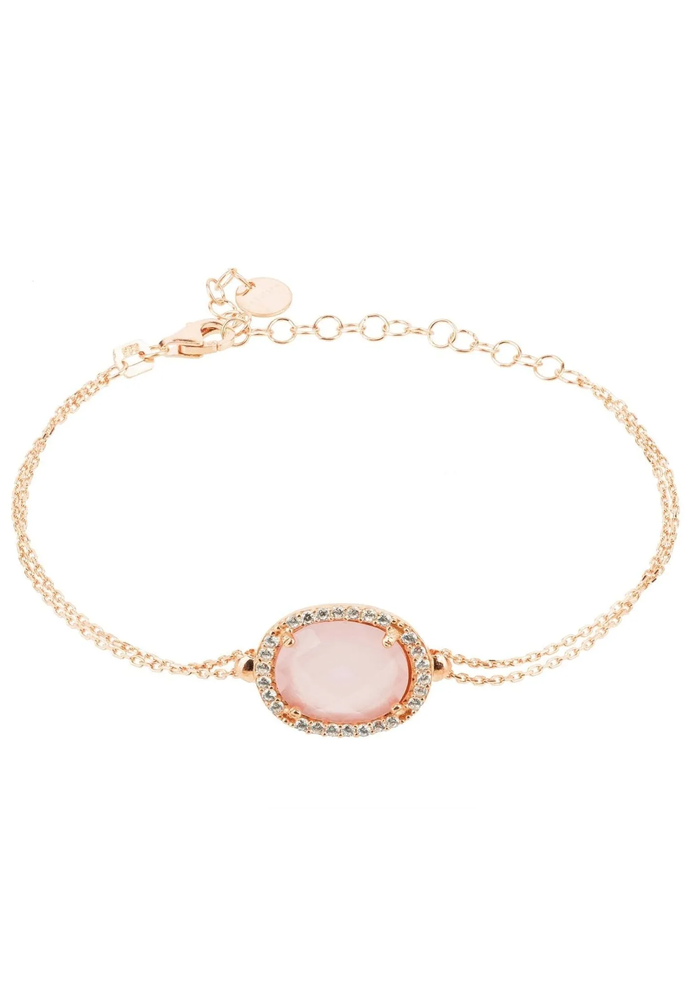 Beatrice Oval Gemstone Bracelet Rose Gold Rose Quartz