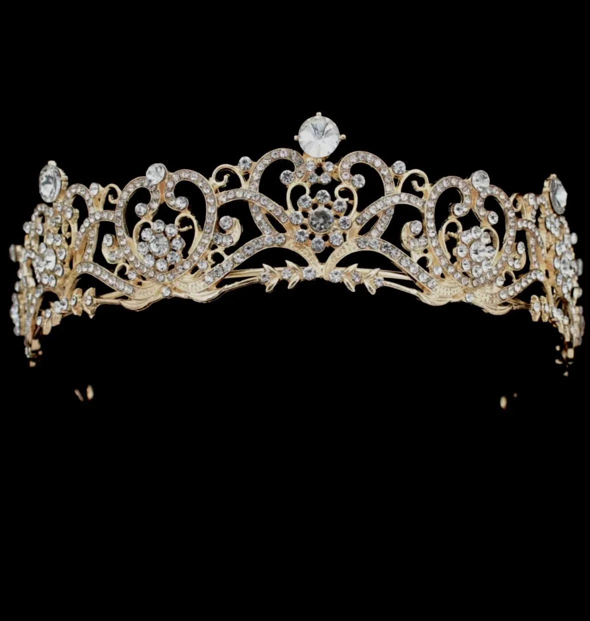 Beautiful Silver or Gold Crystal Heart Swirl Bridal Tiara Headpiece