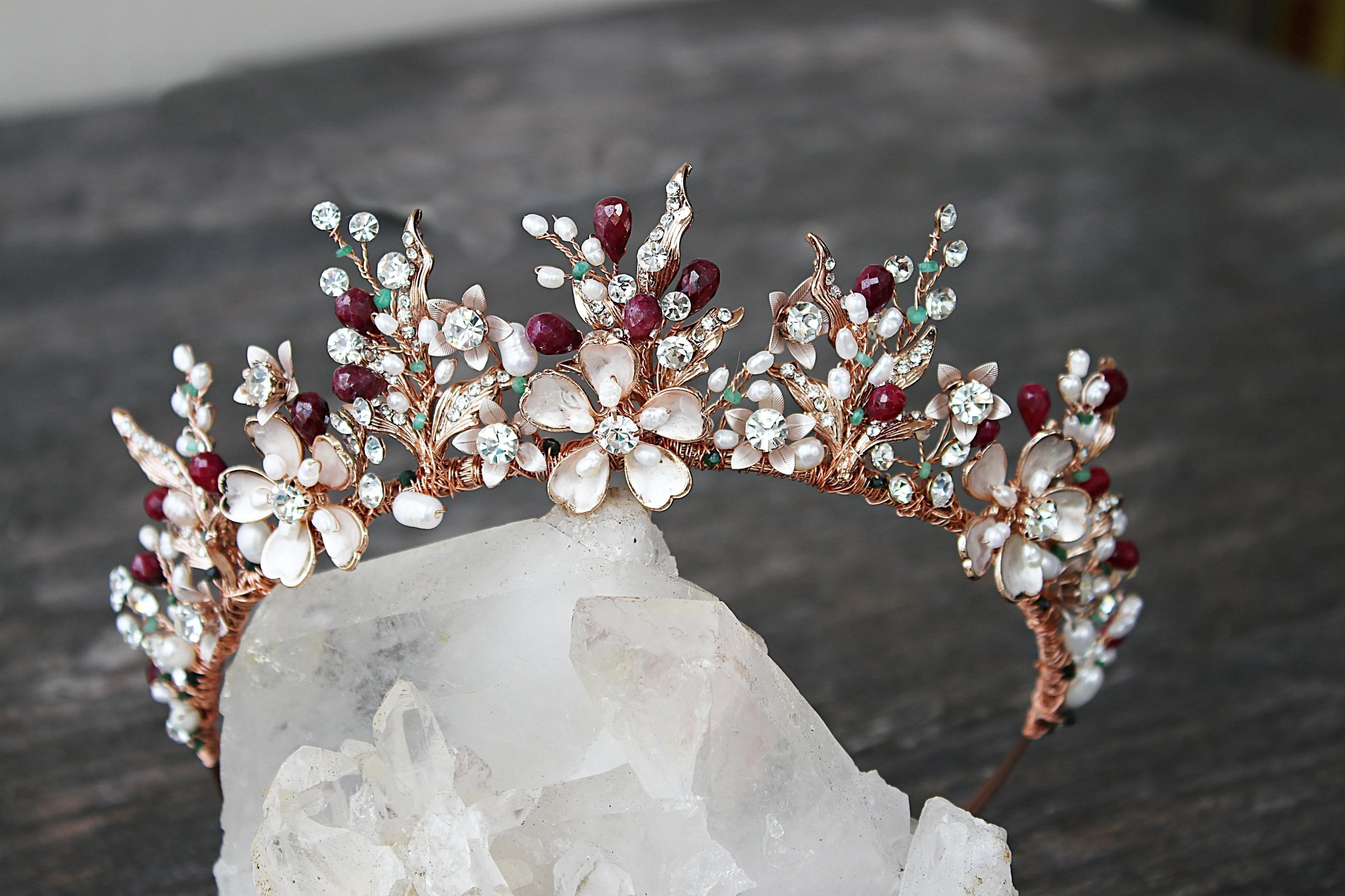 Bespoke GENEVIEVE Tiara with Genuine Emerald Accents for David