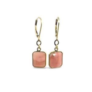 Bezel Set Semi Precious Rectangle Earrings: Pink Opal (EGL7080PO)