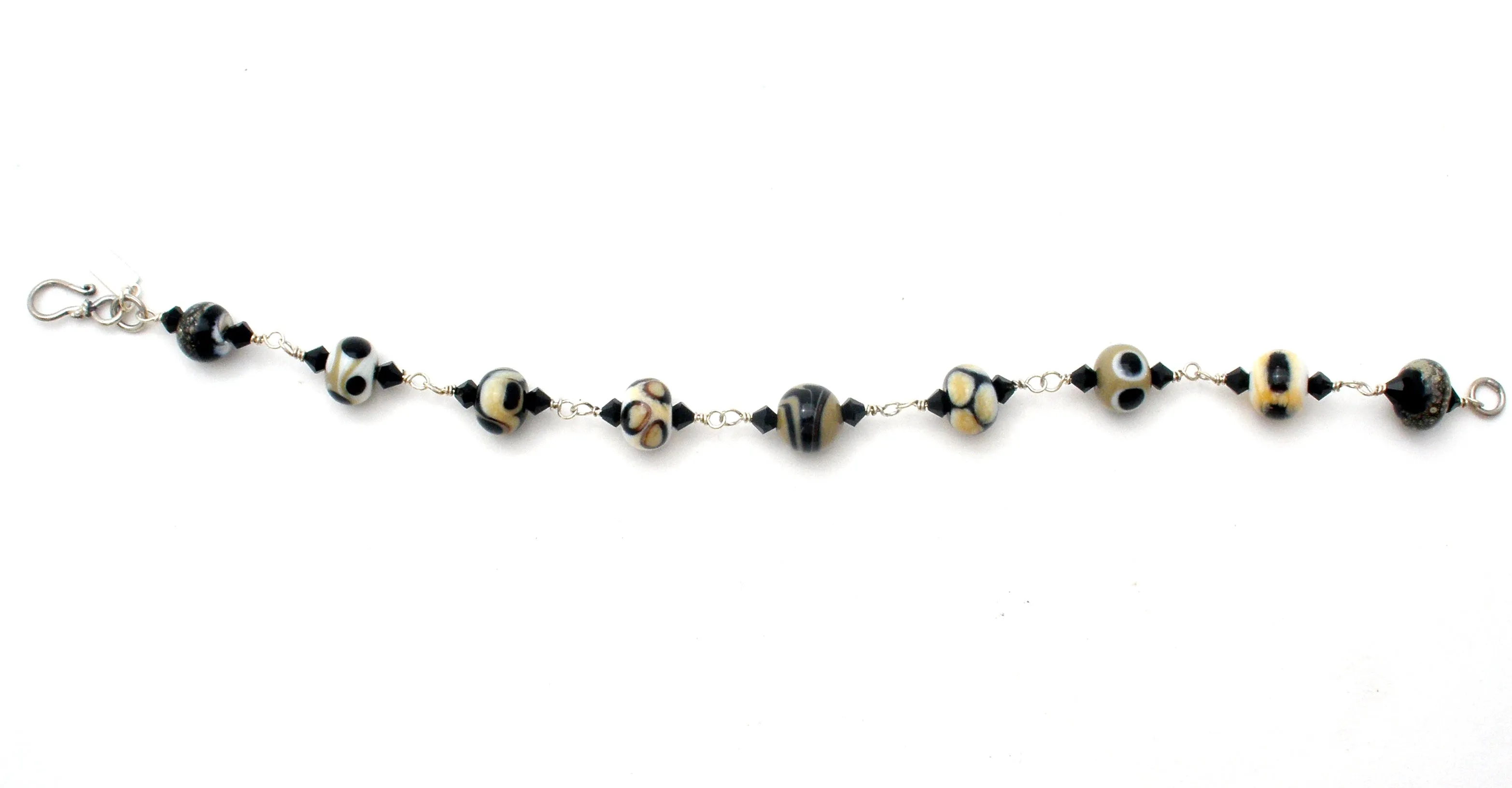 Black & White Art Glass Bead Bracelet JWL