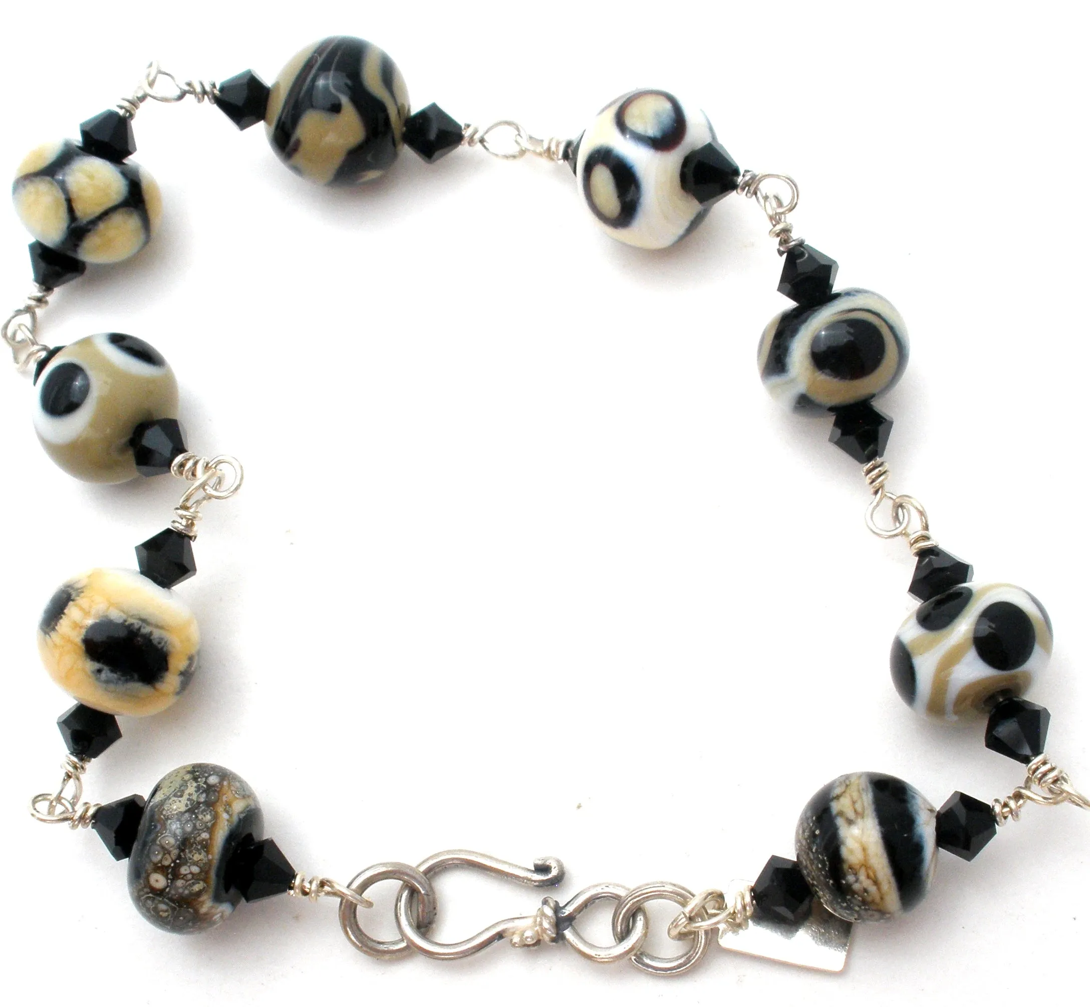 Black & White Art Glass Bead Bracelet JWL