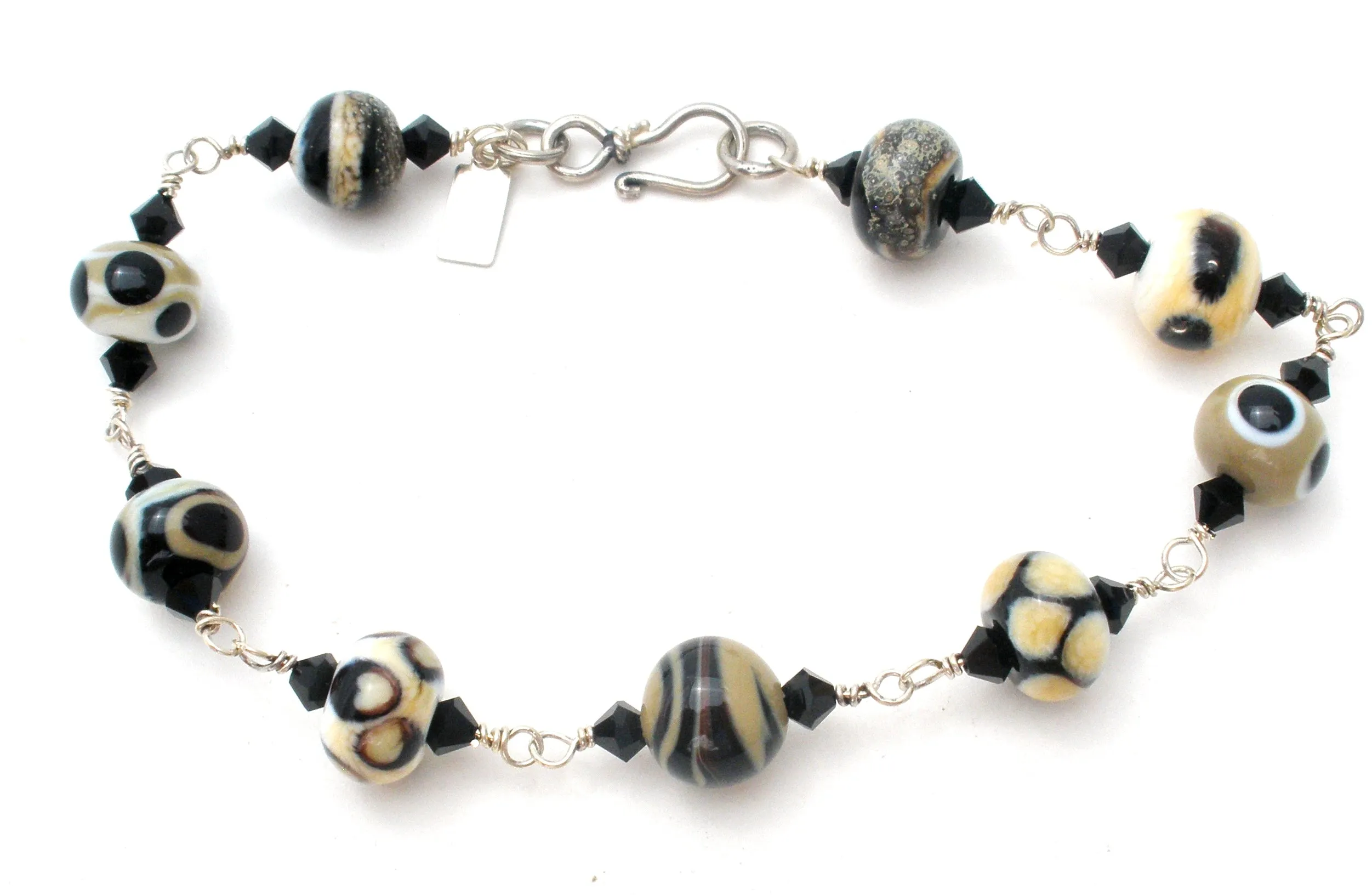 Black & White Art Glass Bead Bracelet JWL