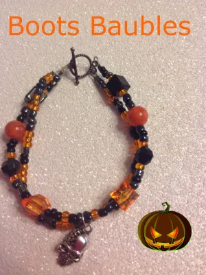 Black and orange skull beaded bracelet