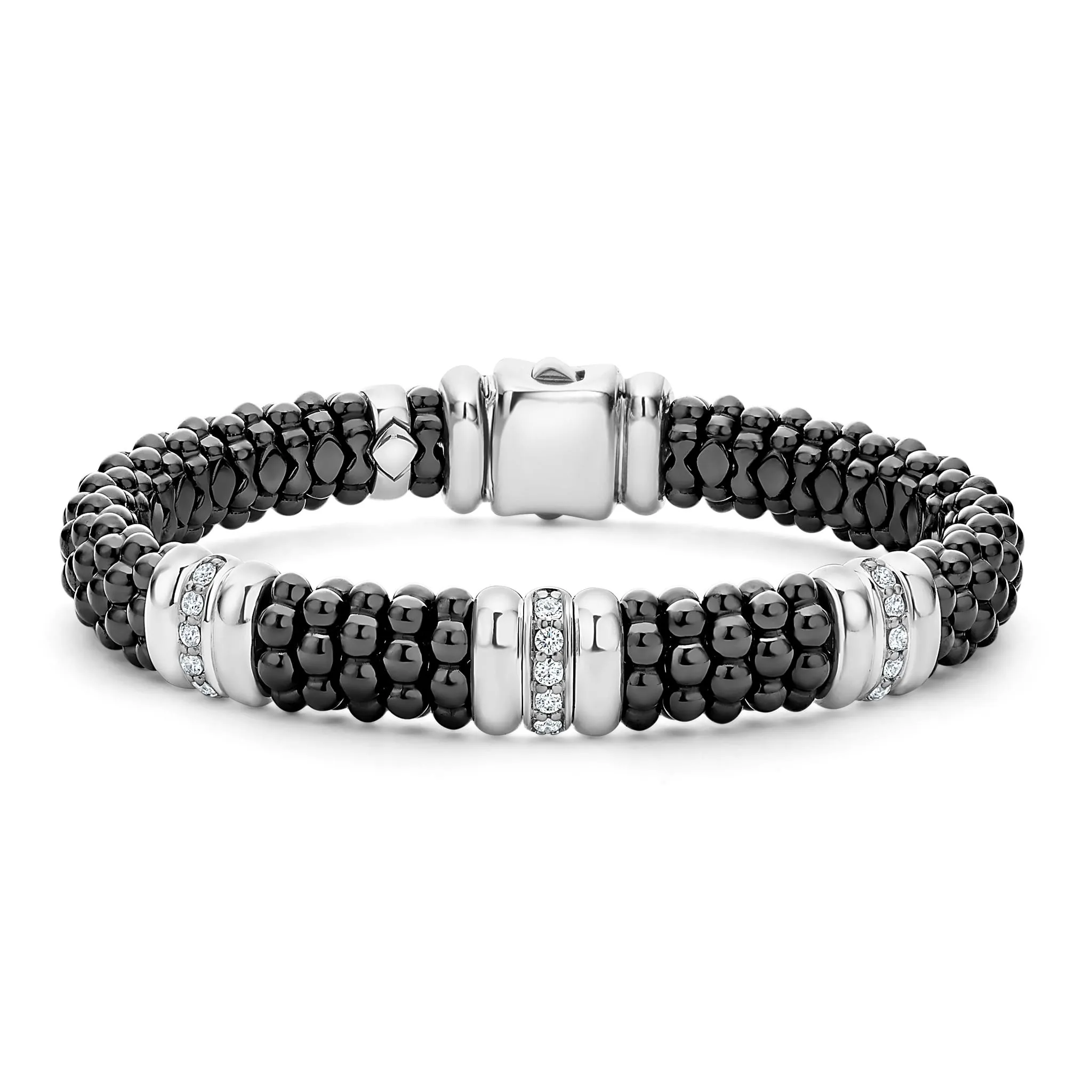 Black Caviar Three Station Ceramic Diamond Bracelet | 9mm