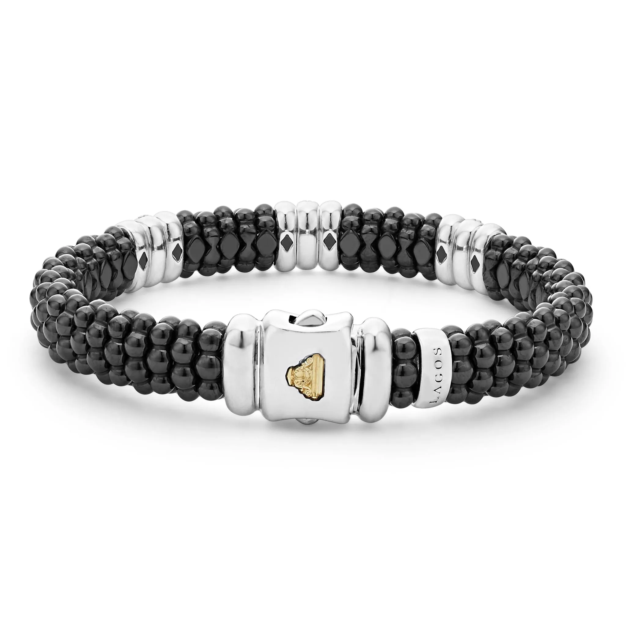 Black Caviar Three Station Ceramic Diamond Bracelet | 9mm