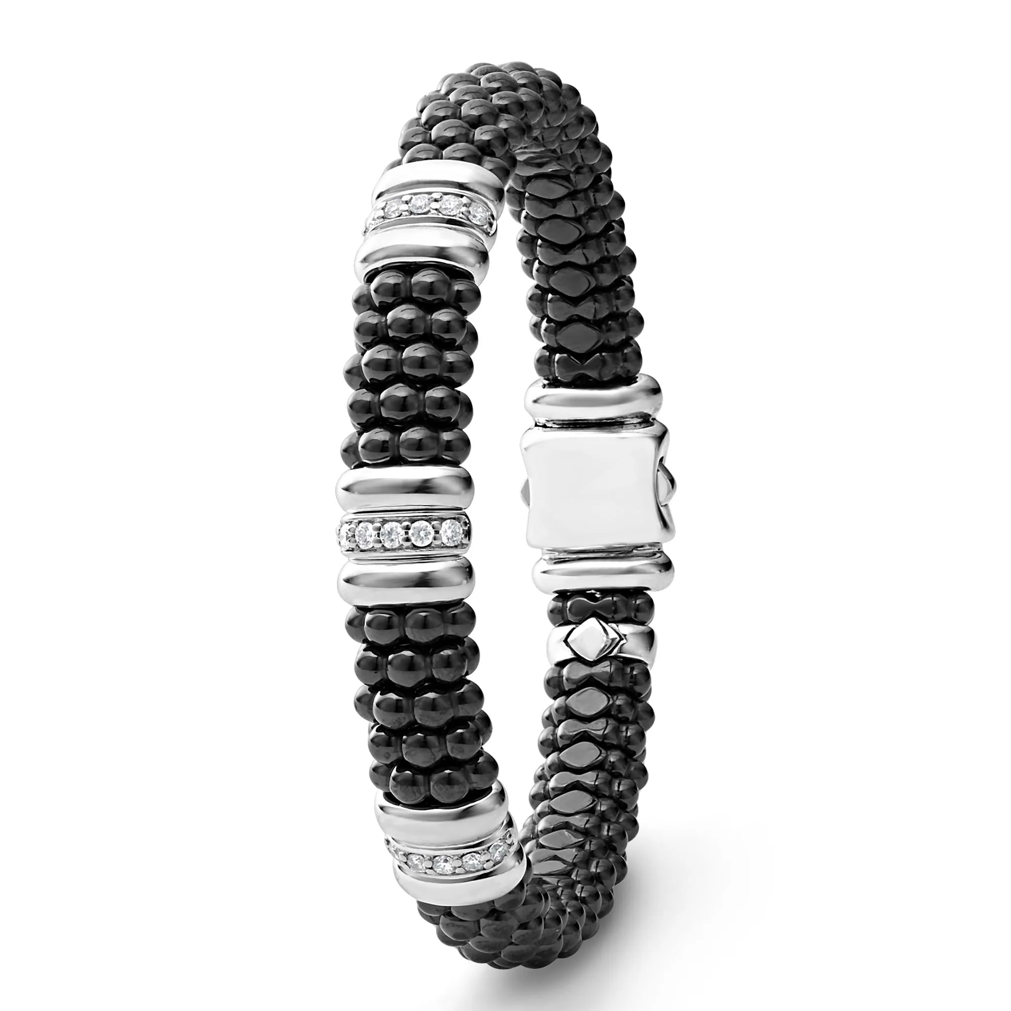 Black Caviar Three Station Ceramic Diamond Bracelet | 9mm