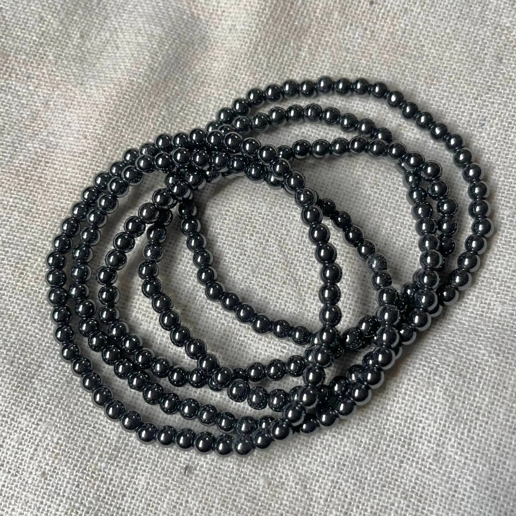 Black Hematite 4mm Beaded Bracelet - Grounding