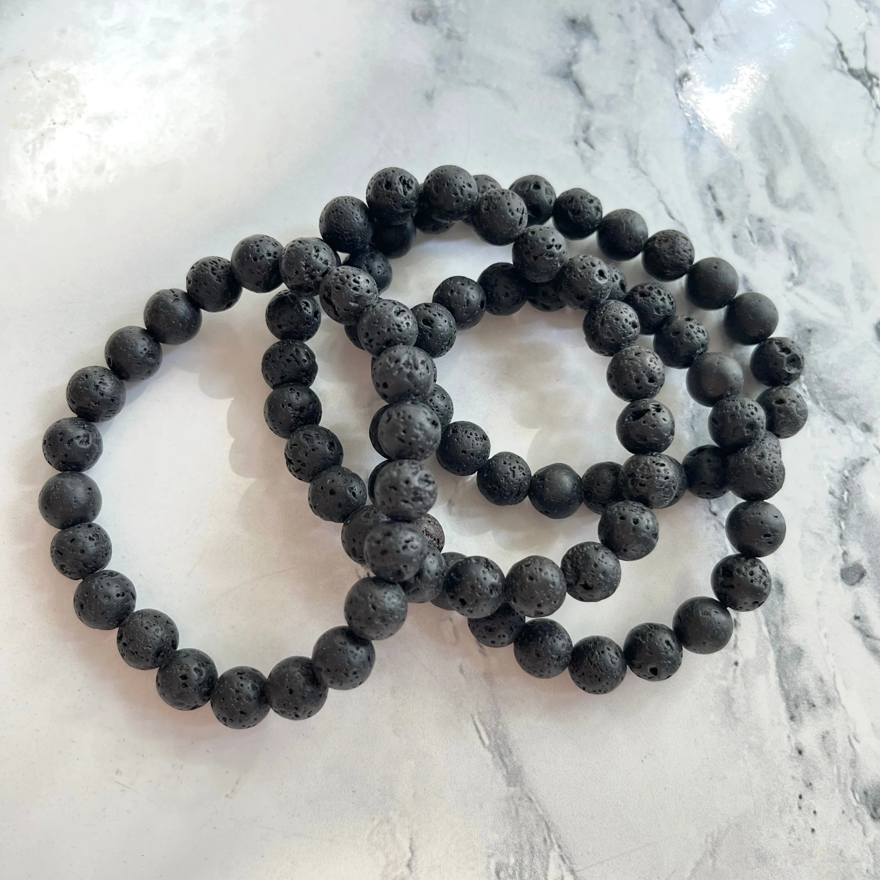 Black Lava Stone 8mm Beaded Bracelet - Strength