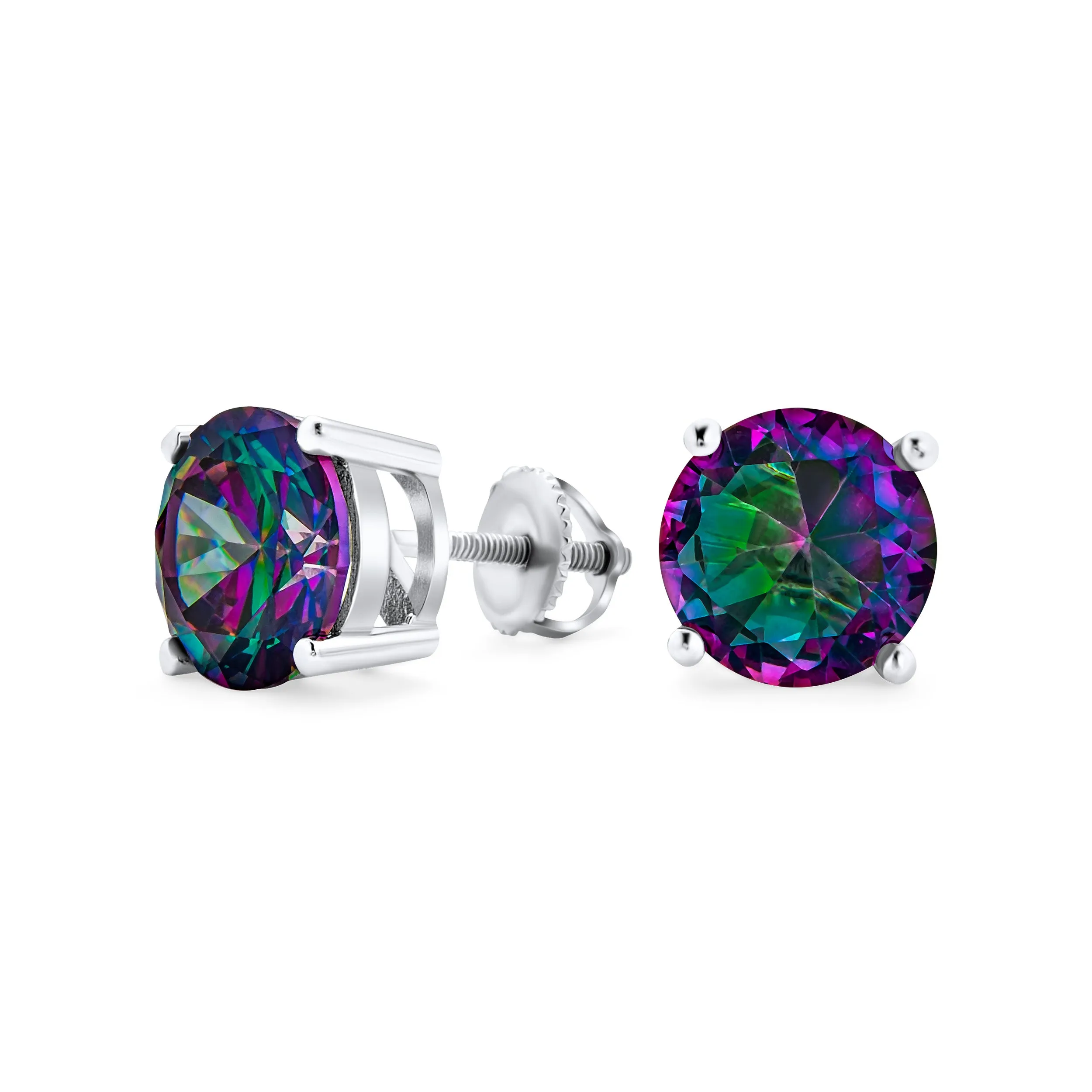 Black Mystic Solitaire CZ Stud Earrings Sterling Silver Screw Back