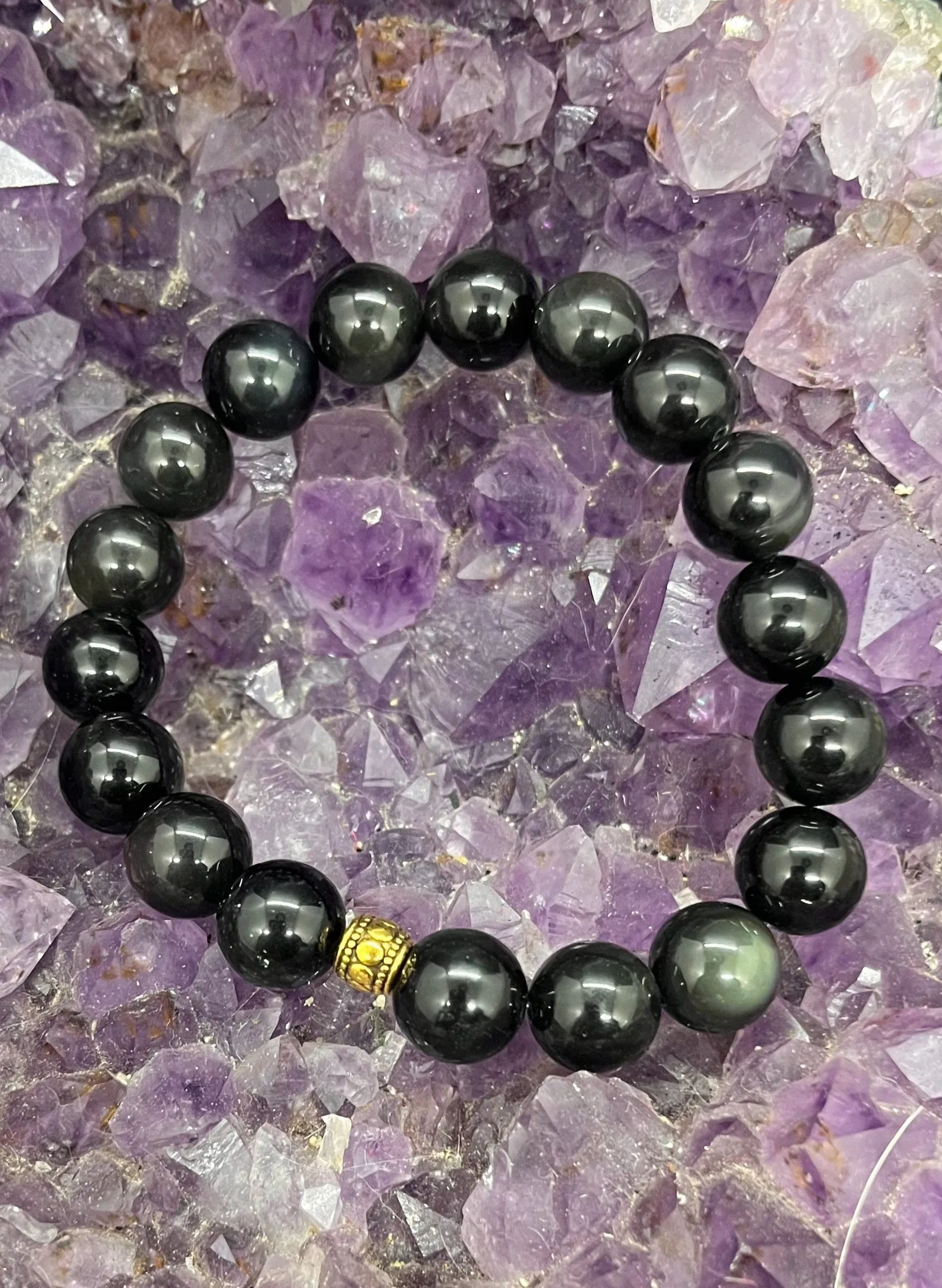 Black Obsidian 12mm Stretchy Bracelet