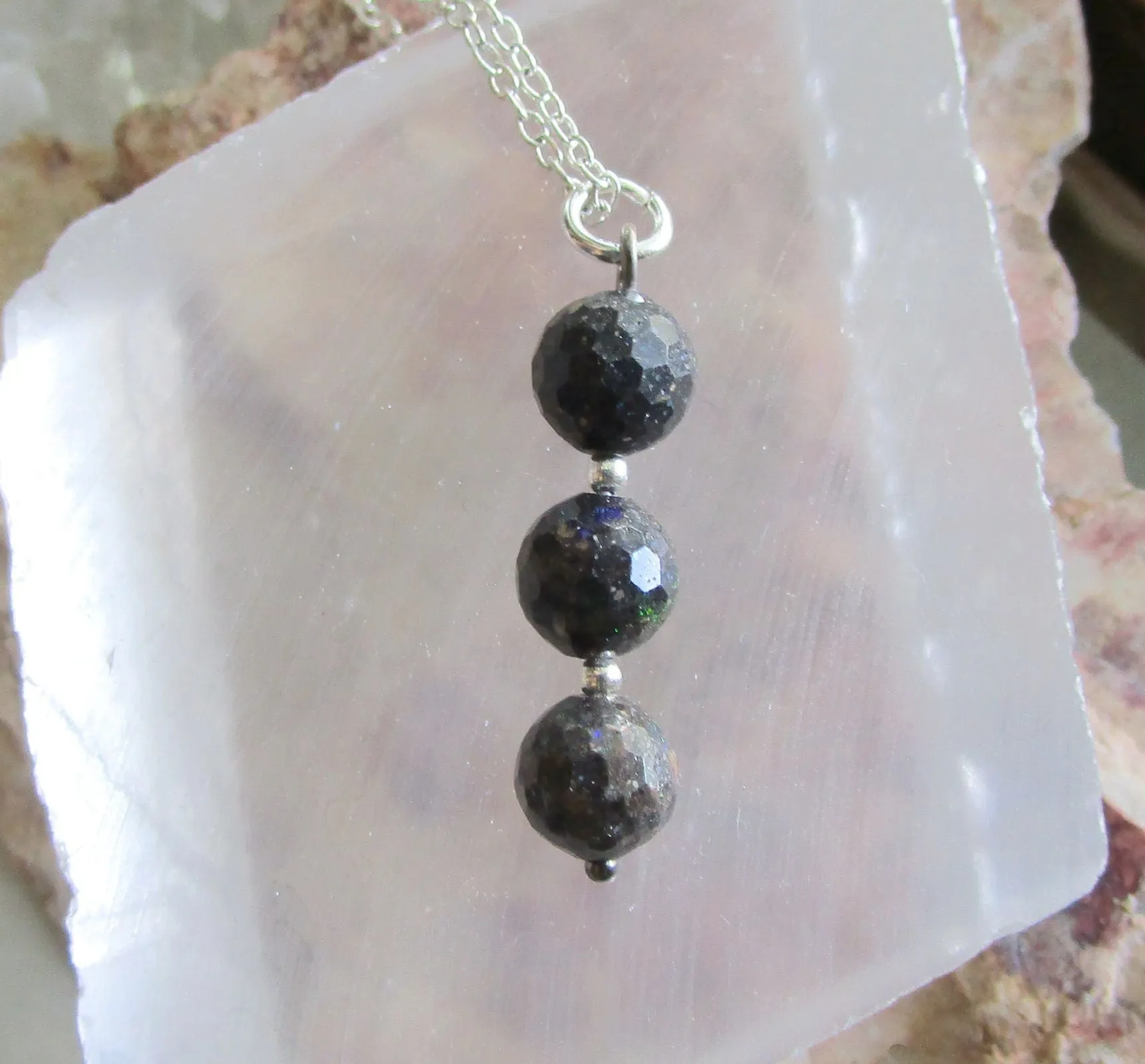 Black Opal Natural Faceted Gemstone Beads Pendant Necklace