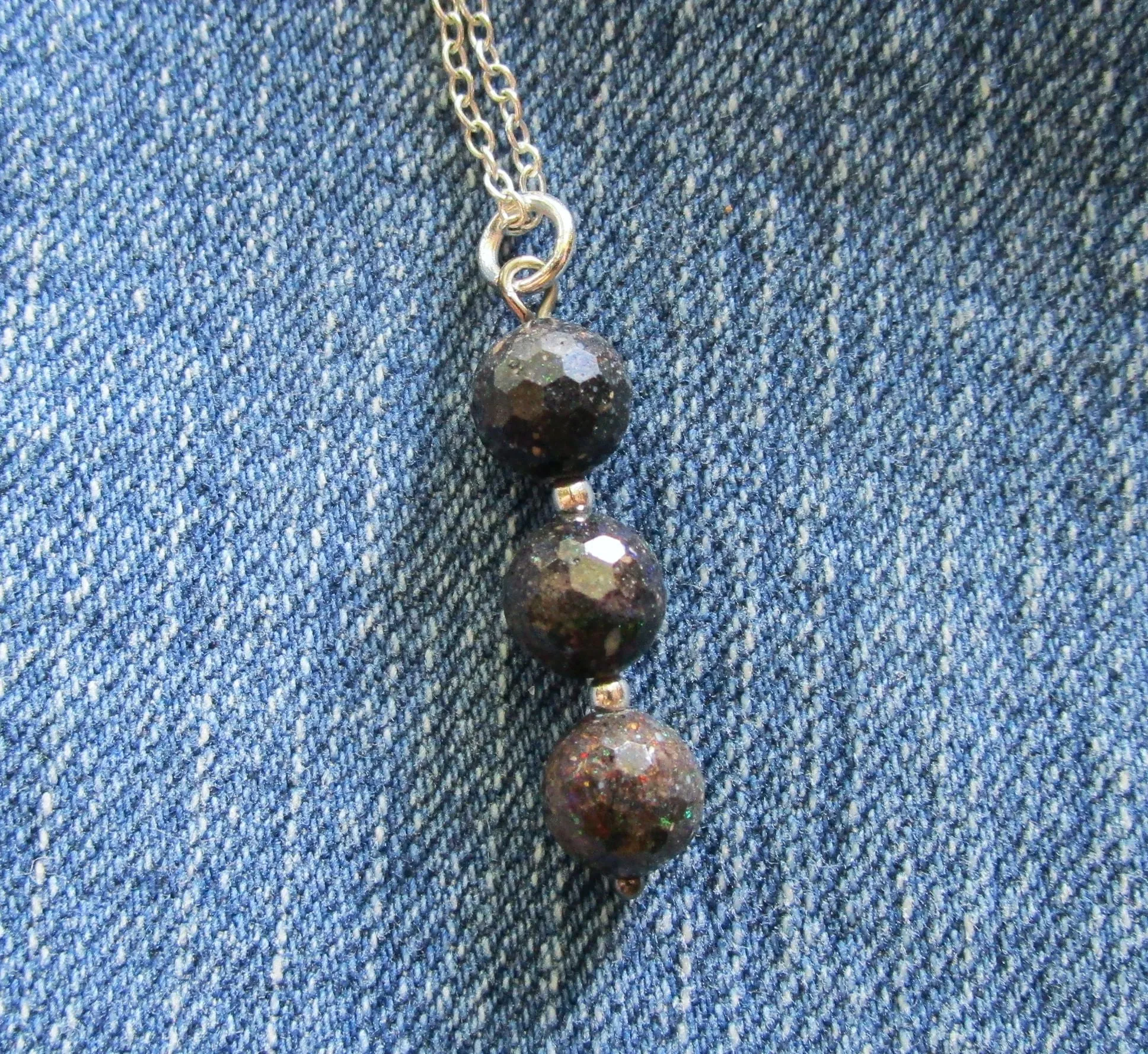 Black Opal Natural Faceted Gemstone Beads Pendant Necklace