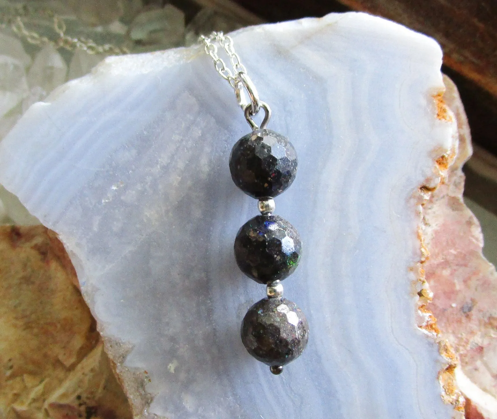 Black Opal Natural Faceted Gemstone Beads Pendant Necklace