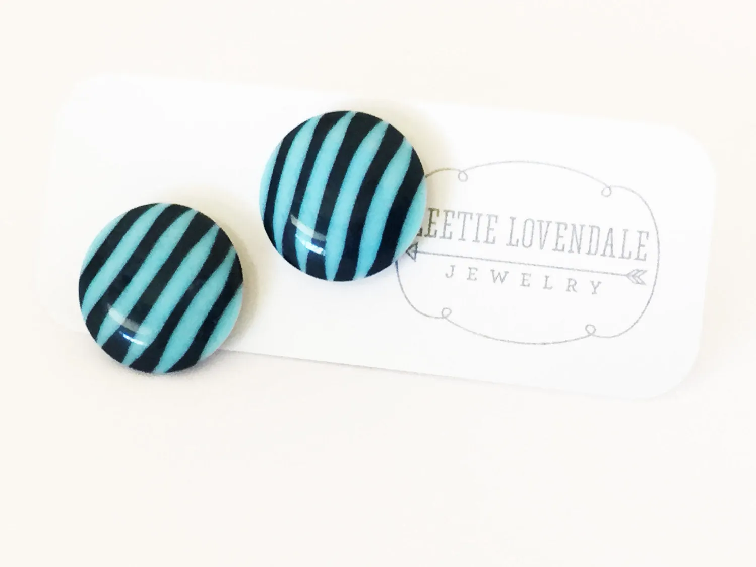 Blue & Turquoise Pin Stripe Disc Stud Earrings