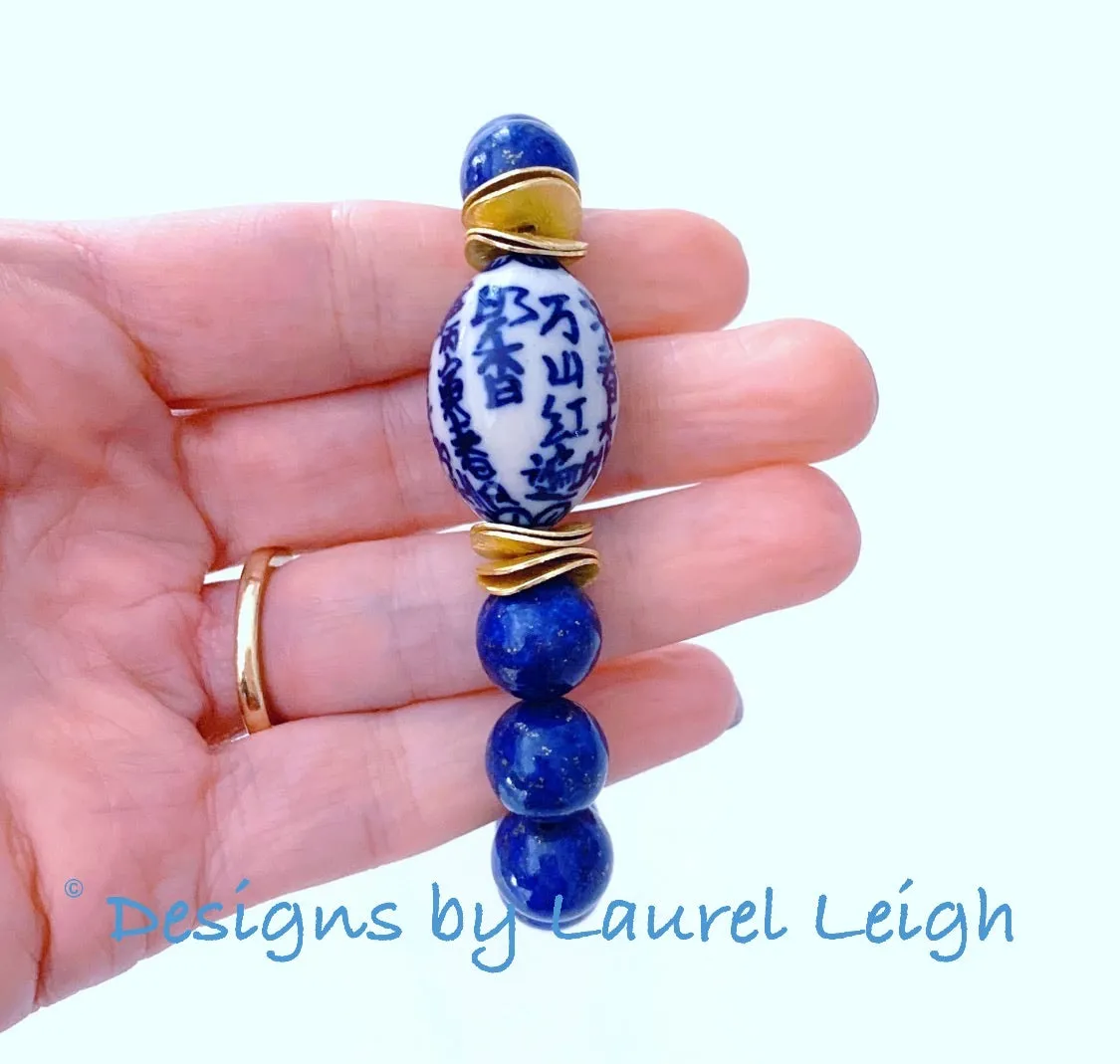 Blue & White Chinoiserie Floral Lapis Bracelet