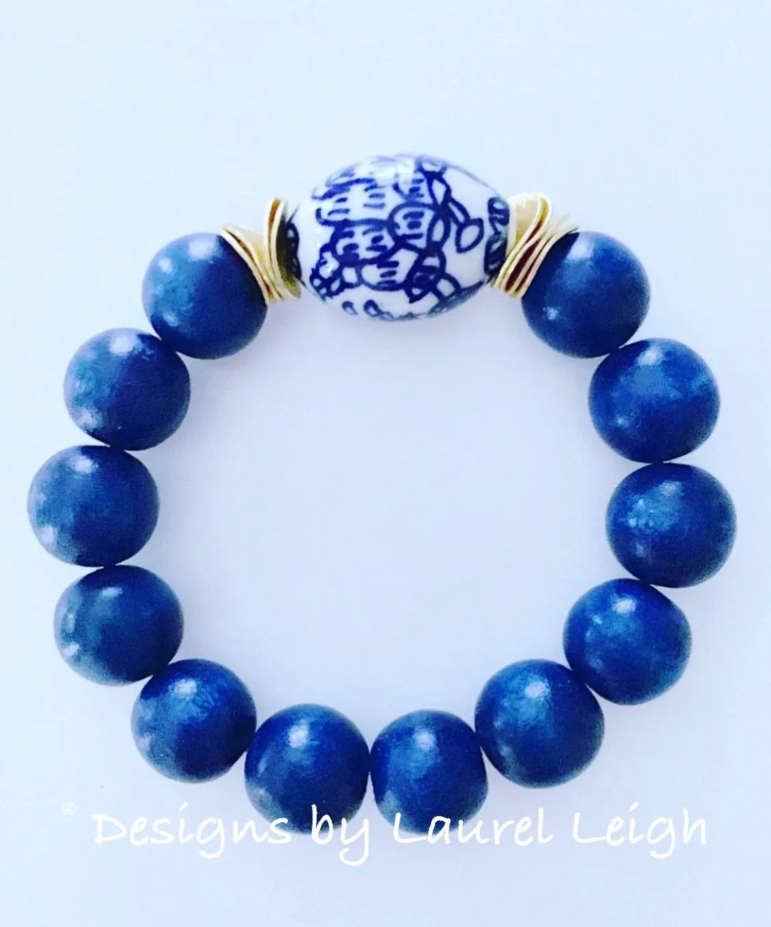 Blue & White Chinoiserie Floral Lapis Bracelet