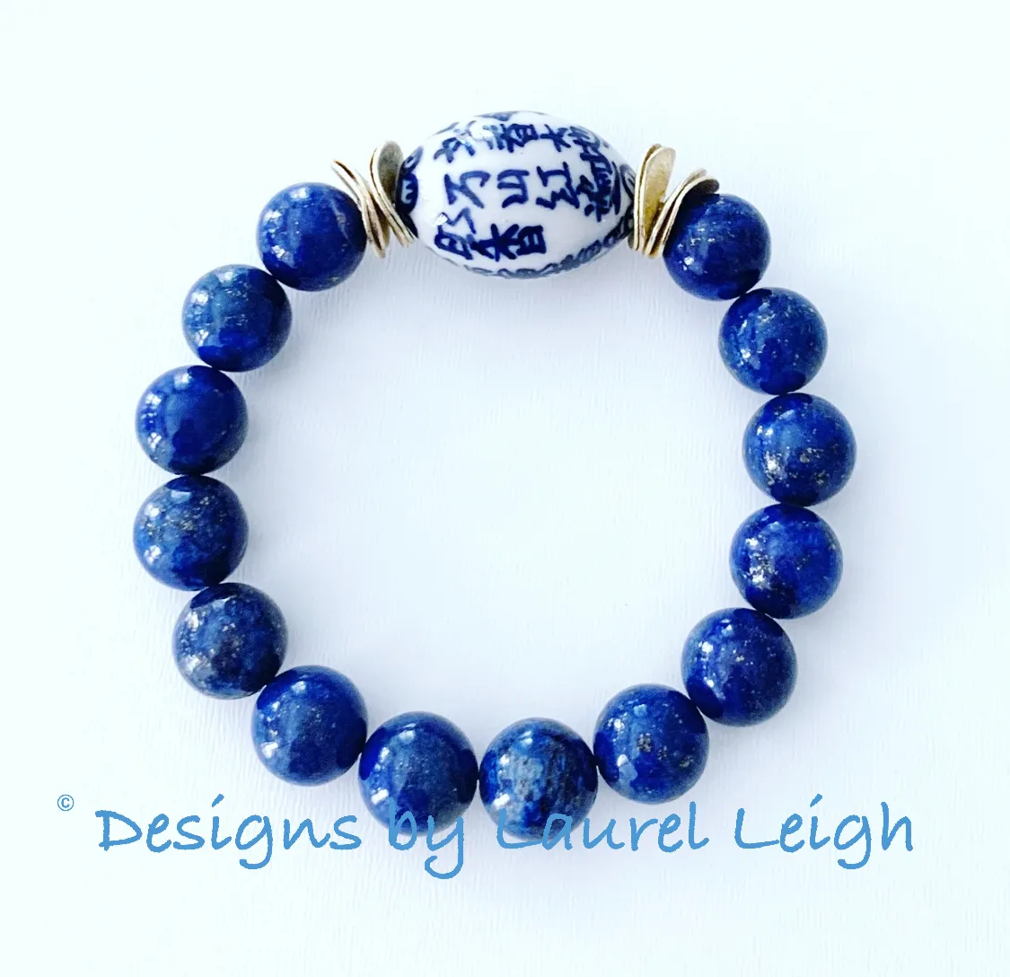 Blue & White Chinoiserie Floral Lapis Bracelet