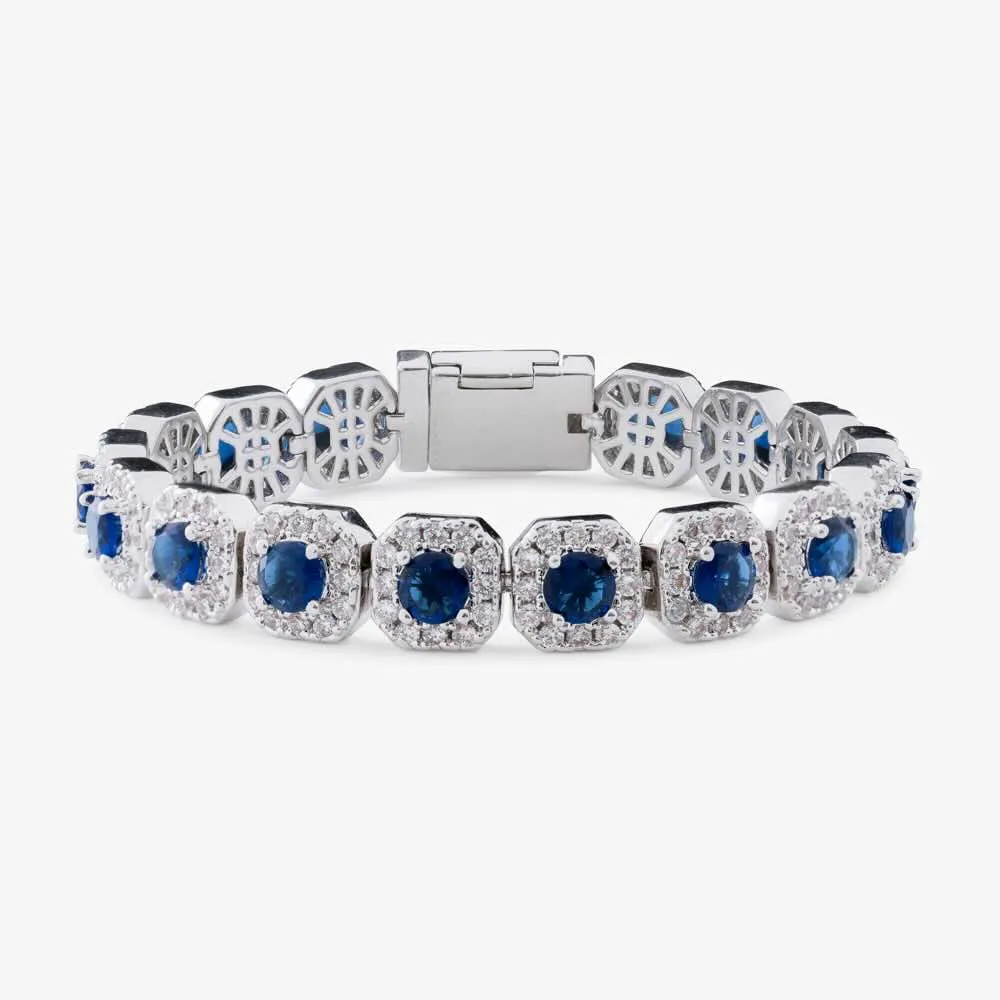 Blue Gemstone Halo Cluster Bracelet