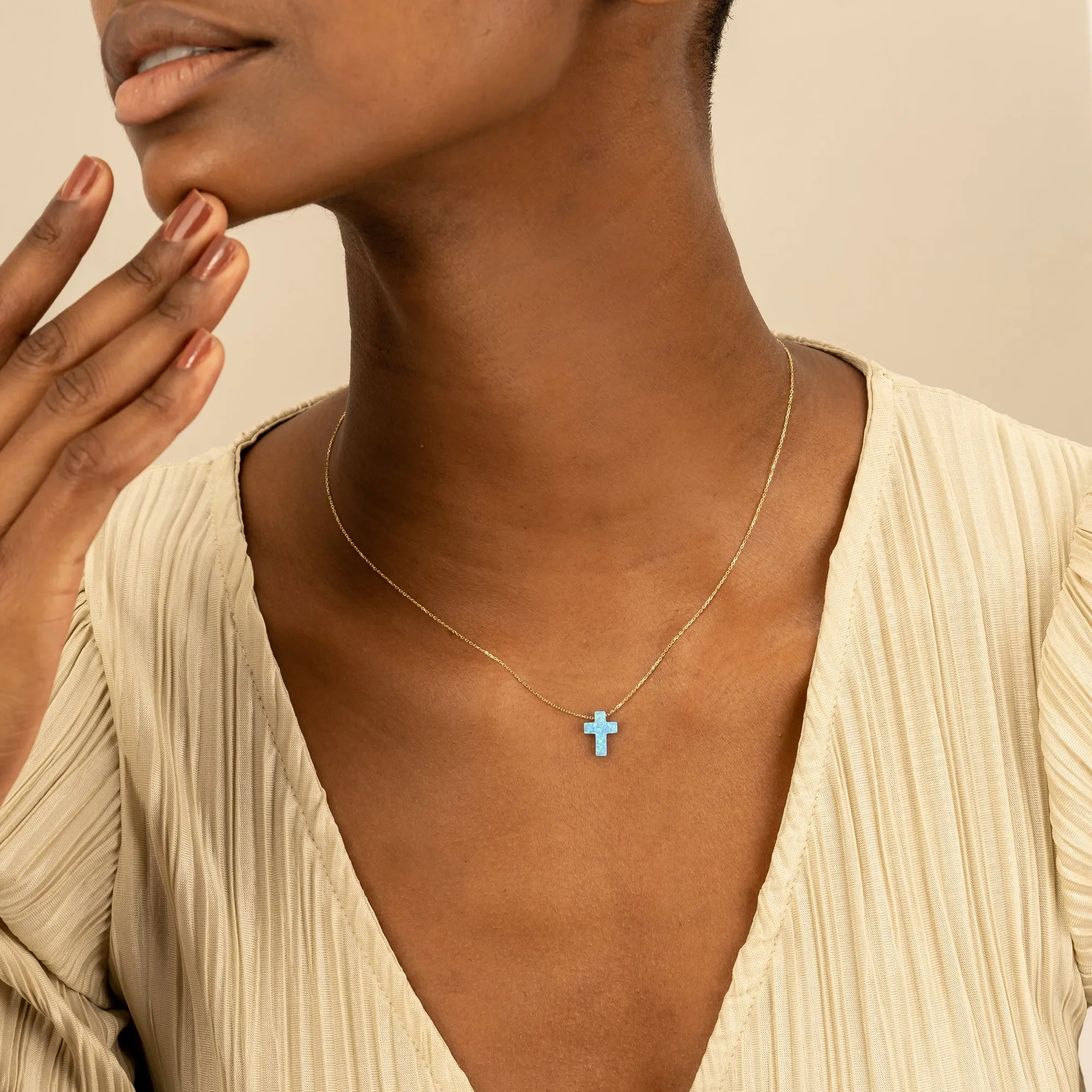 Blue Opal Cross Necklace, Ophelia