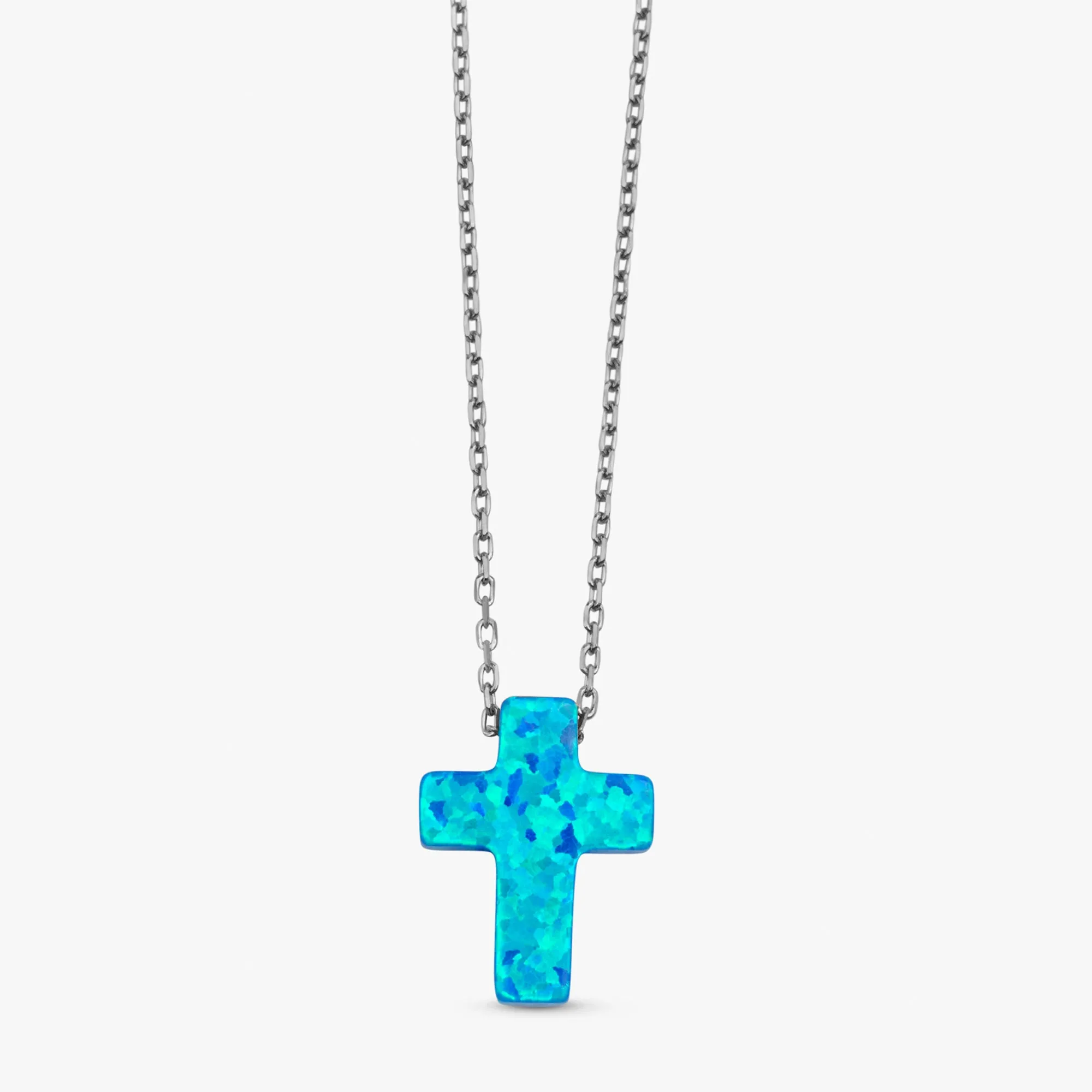 Blue Opal Cross Necklace, Ophelia