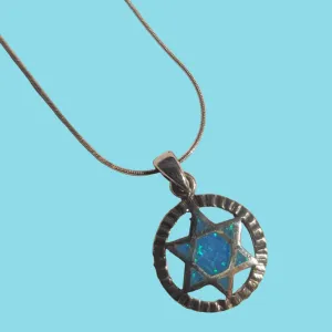 Blue opal Star of David Silver Necklace for woman