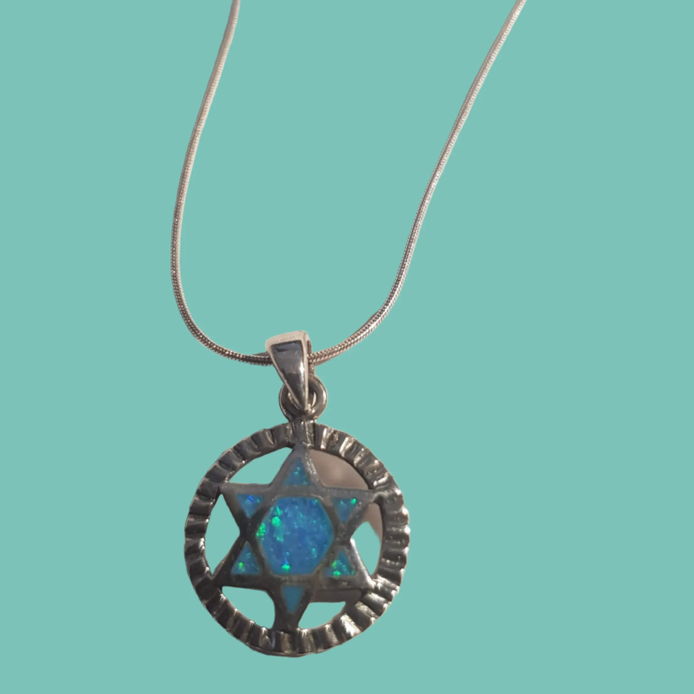 Blue opal Star of David Silver Necklace for woman