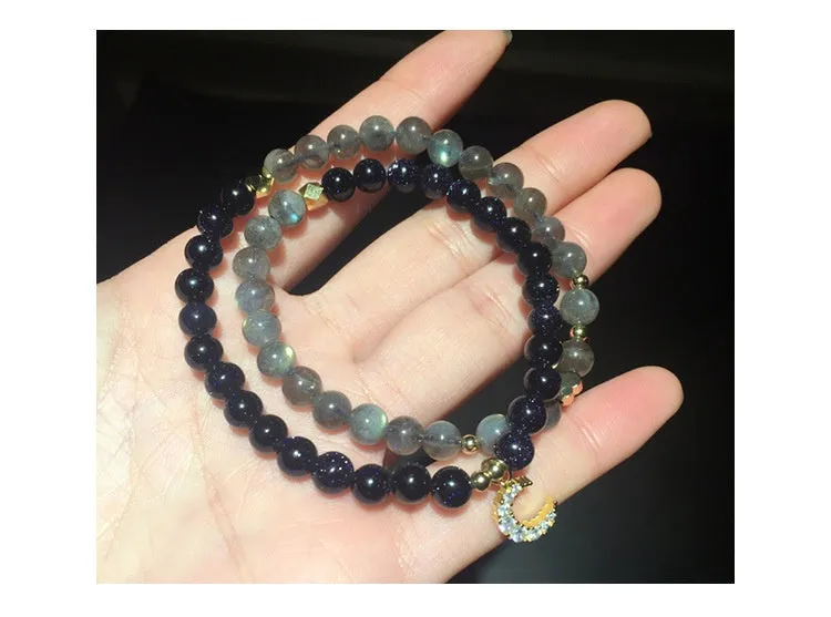 Blue Sandstone Double Circle Bracelet