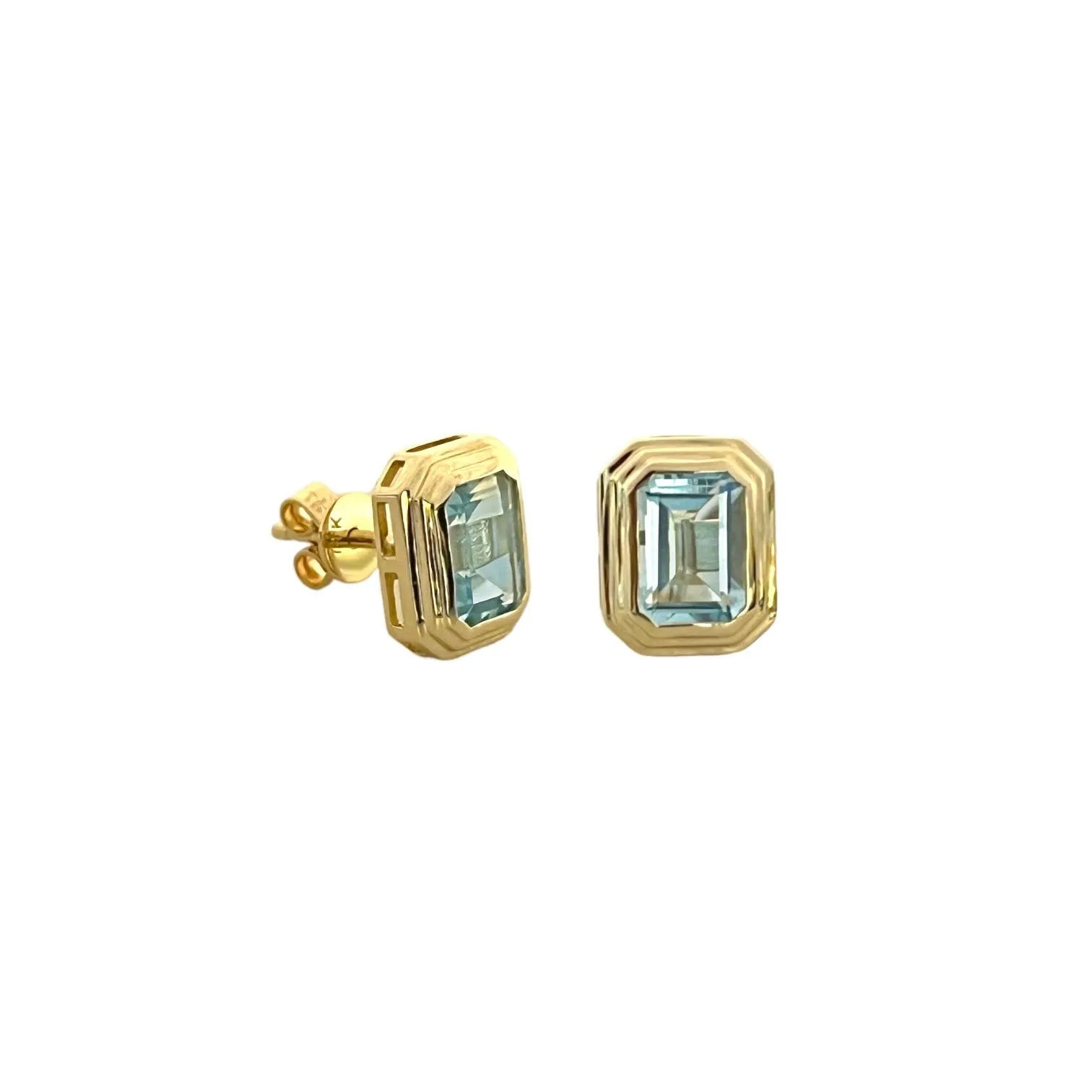 Blue Topaz Bezel Stud Earrings