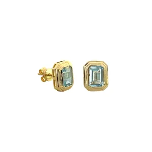 Blue Topaz Bezel Stud Earrings