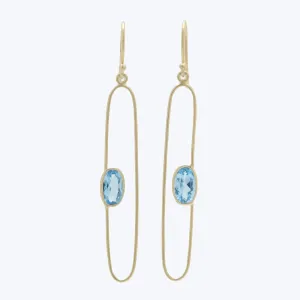 Blue Topaz Ellipse Pill-hoop Earrings