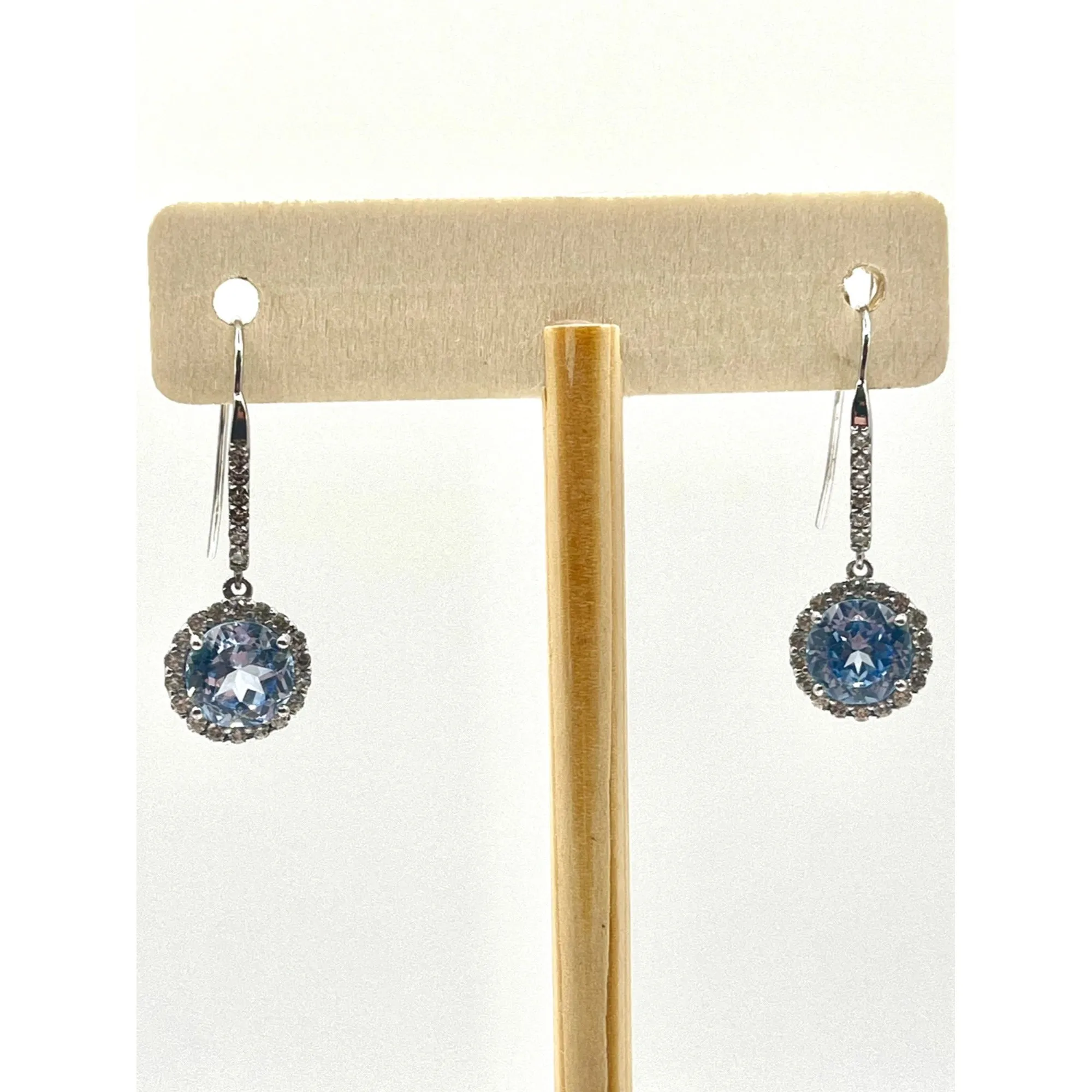 Blue Topaz Epiphany 925 Sterling Silver Halo Round Dangle Earrings CZ