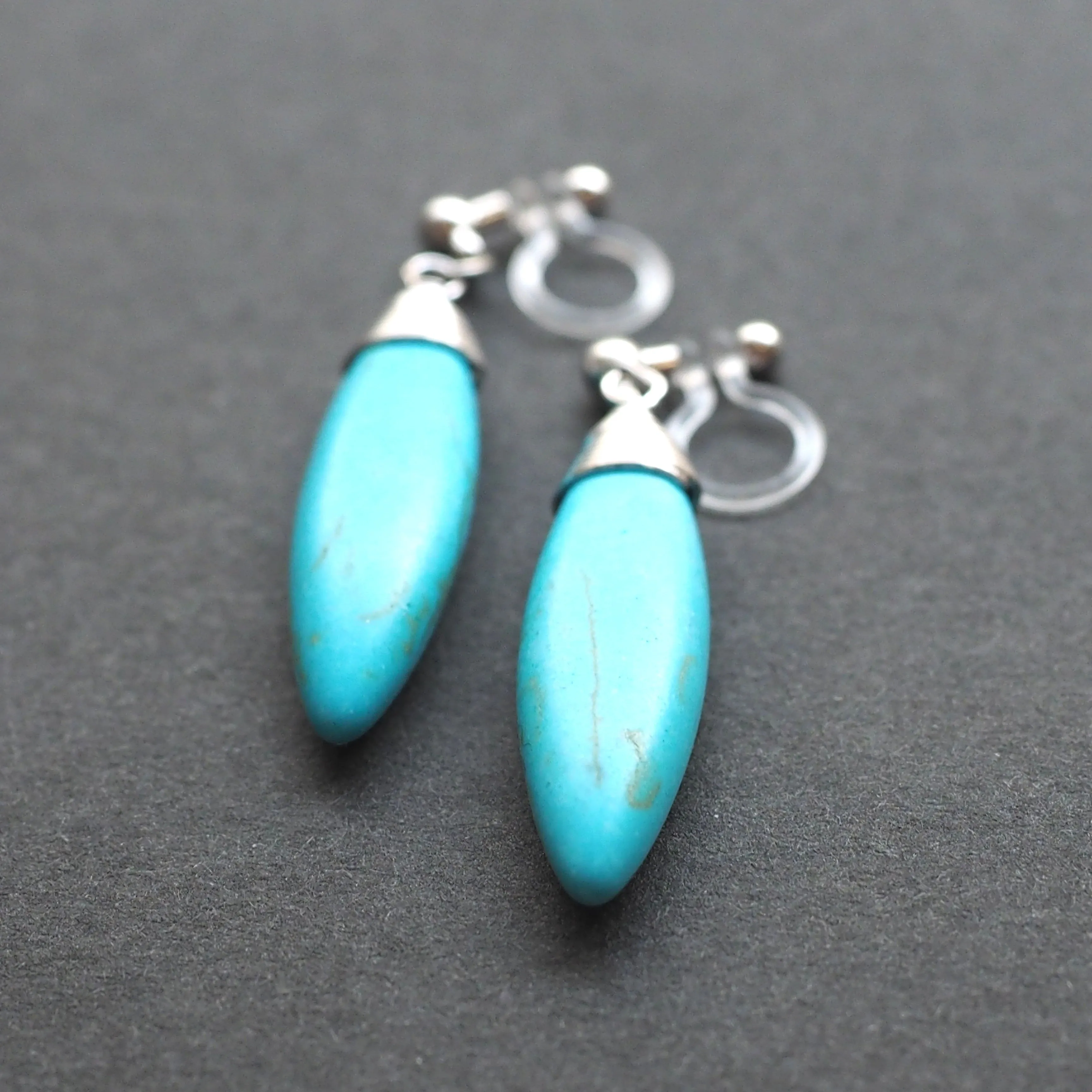 Blue turquoise bar invisible clip on earrings