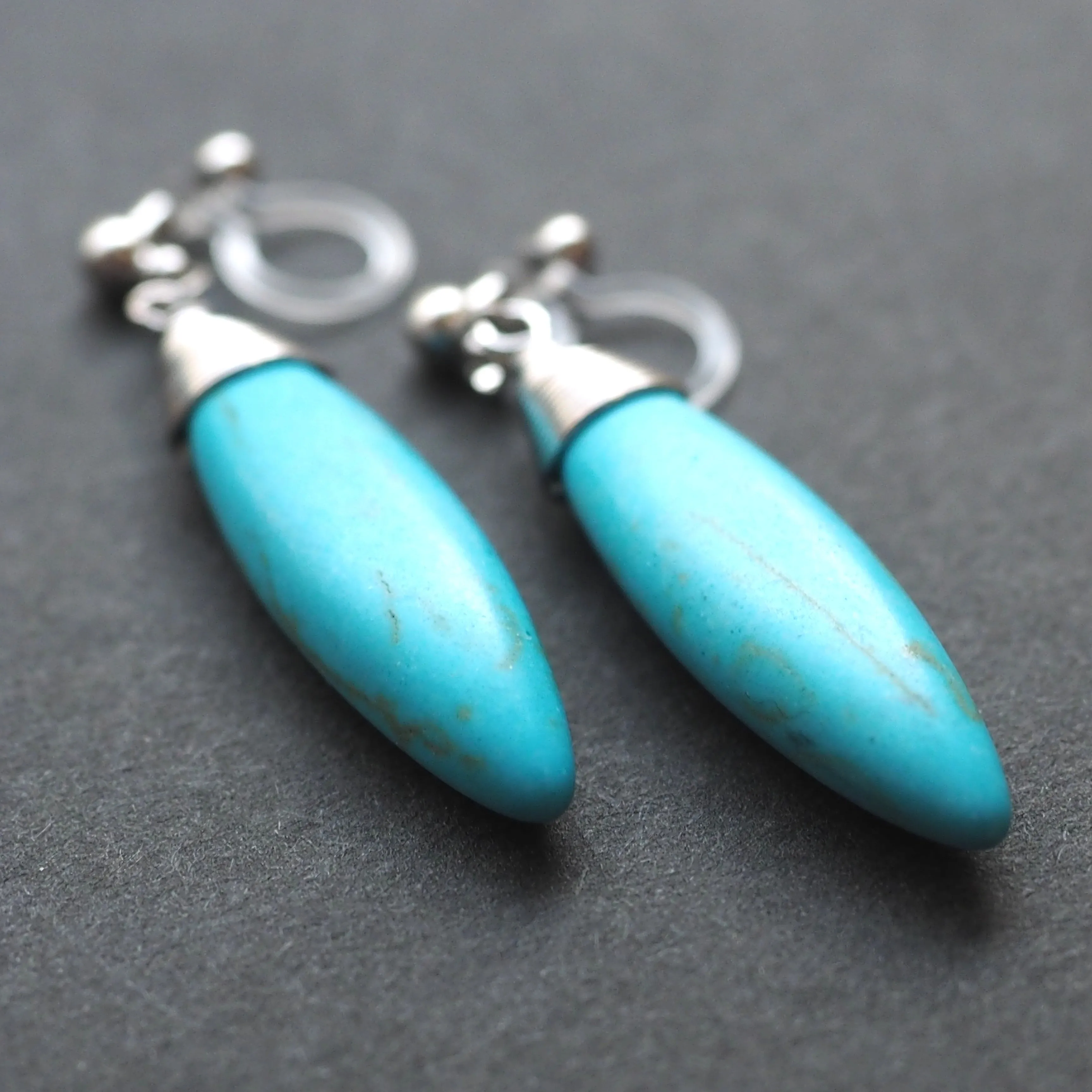 Blue turquoise bar invisible clip on earrings