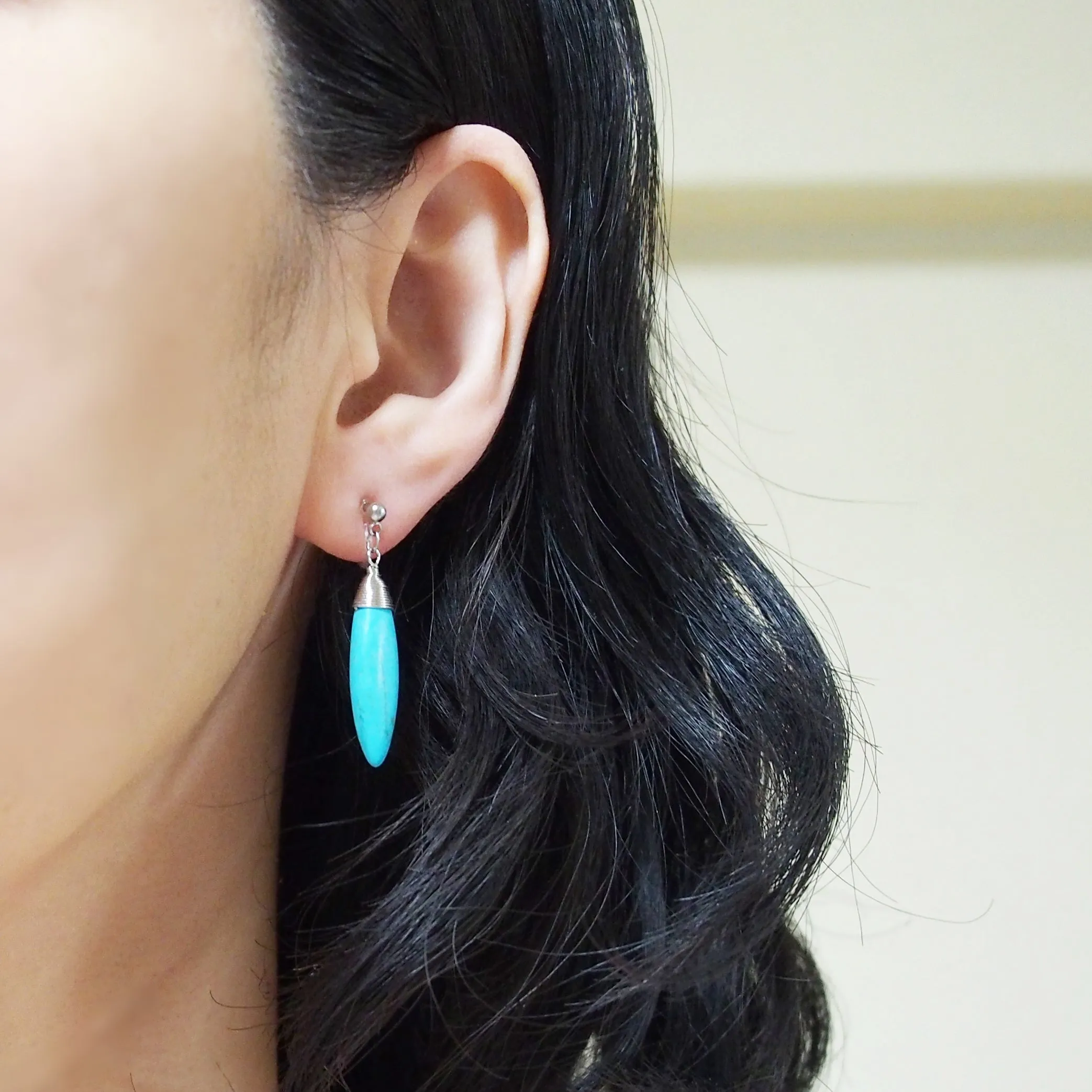 Blue turquoise bar invisible clip on earrings