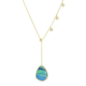 Boulder Opal Double Slider Lariat With Diamonds - Green