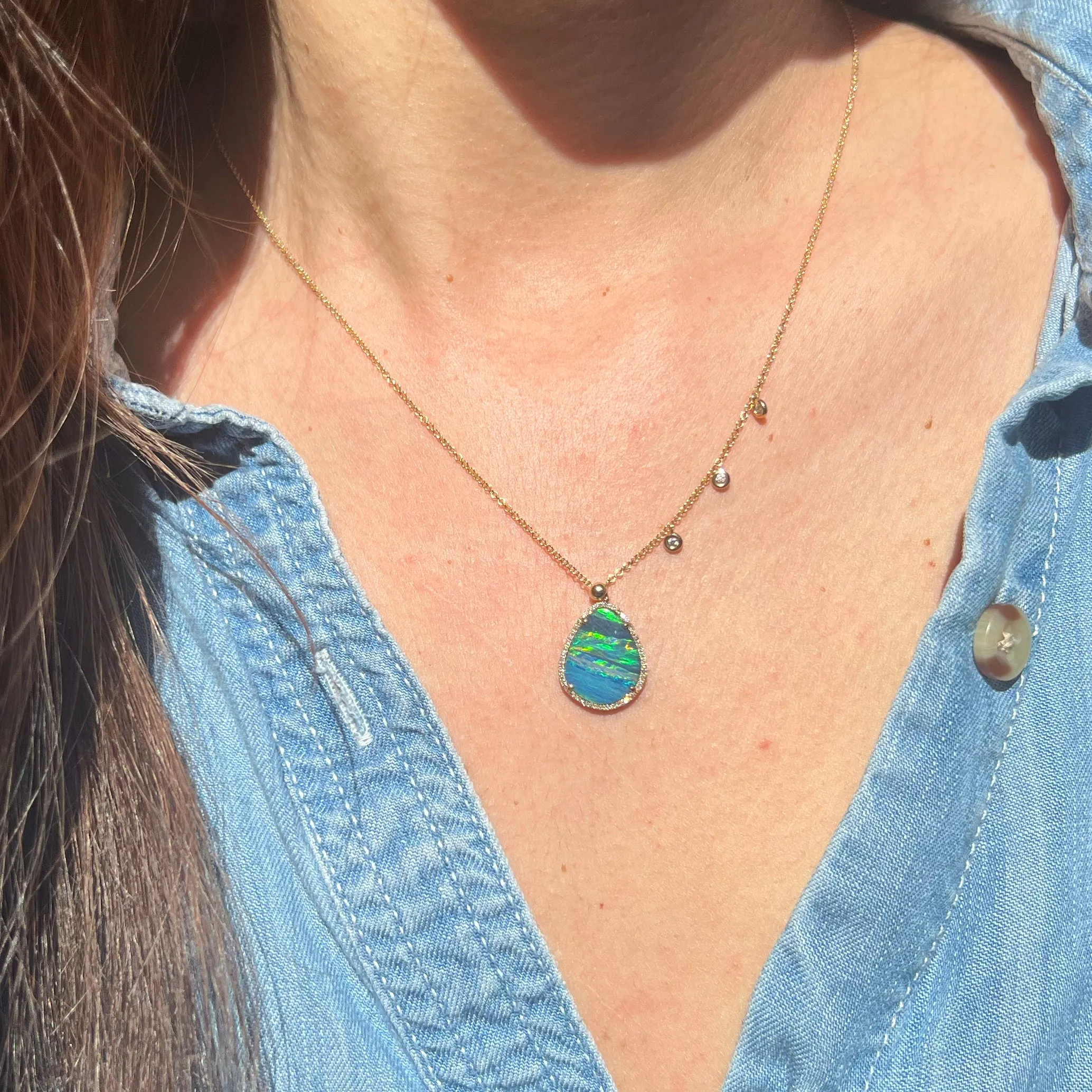 Boulder Opal Double Slider Lariat With Diamonds - Green