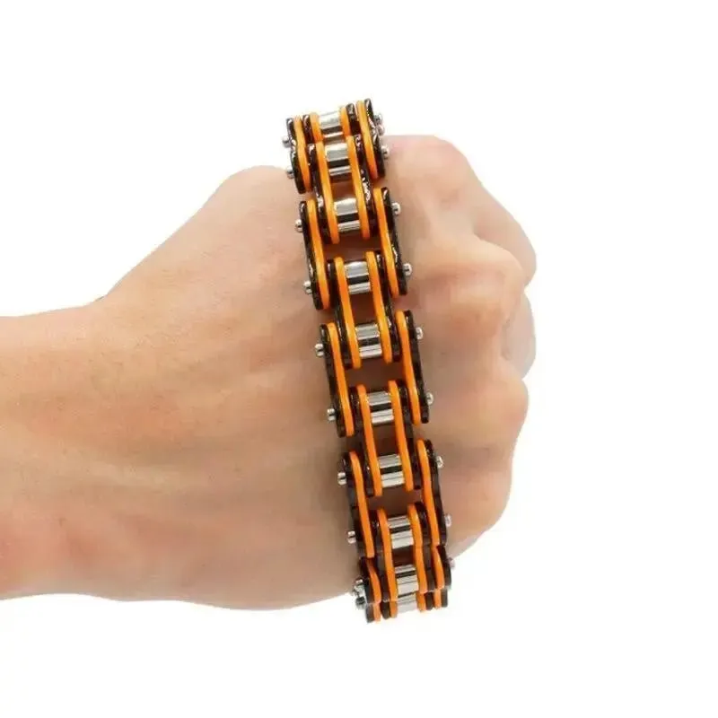 BRACELET CHAINE DE MOTO ORANGE ET NOIR