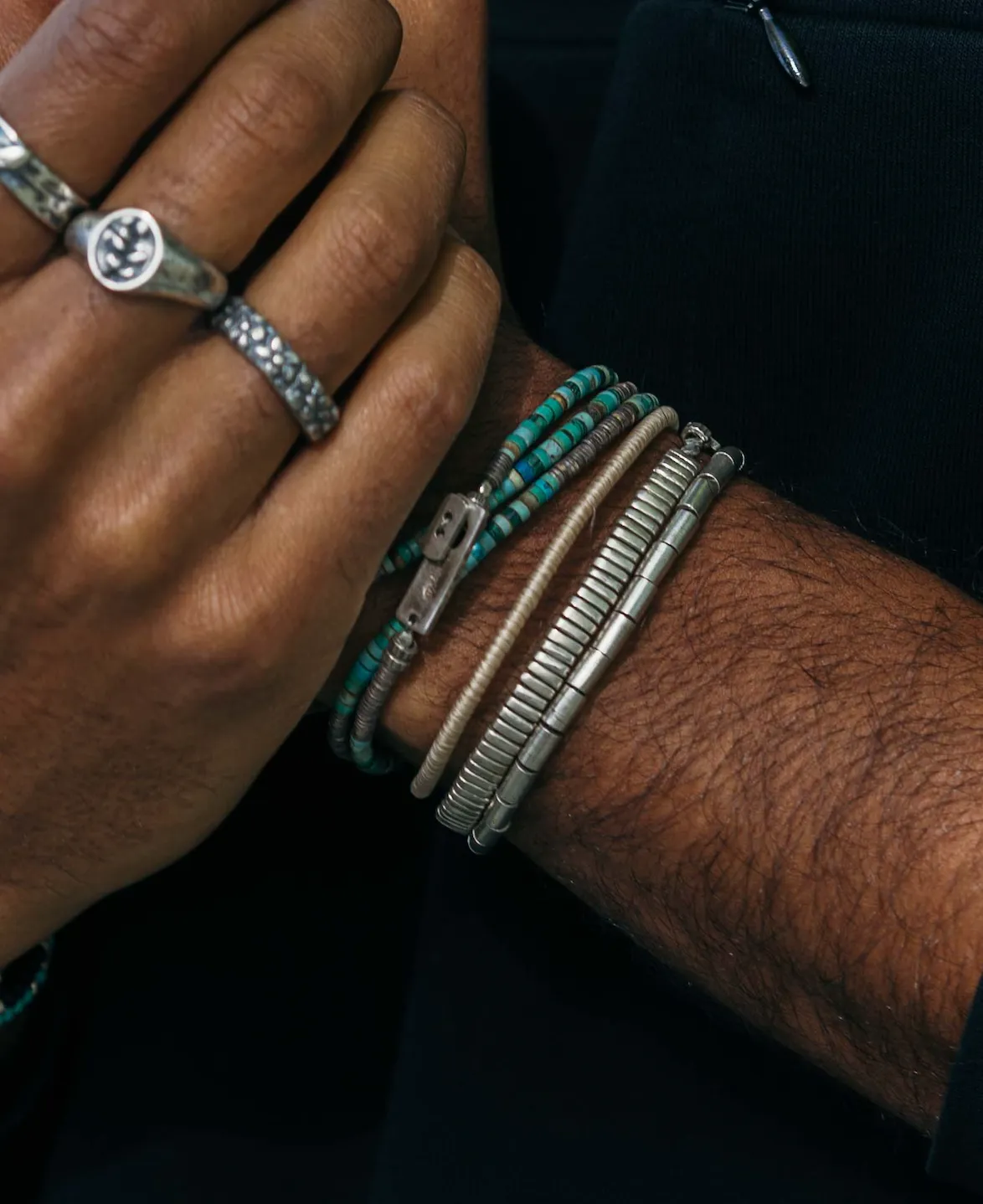 Bracelet With Hand-Forged Sterling Silver Tube Beads