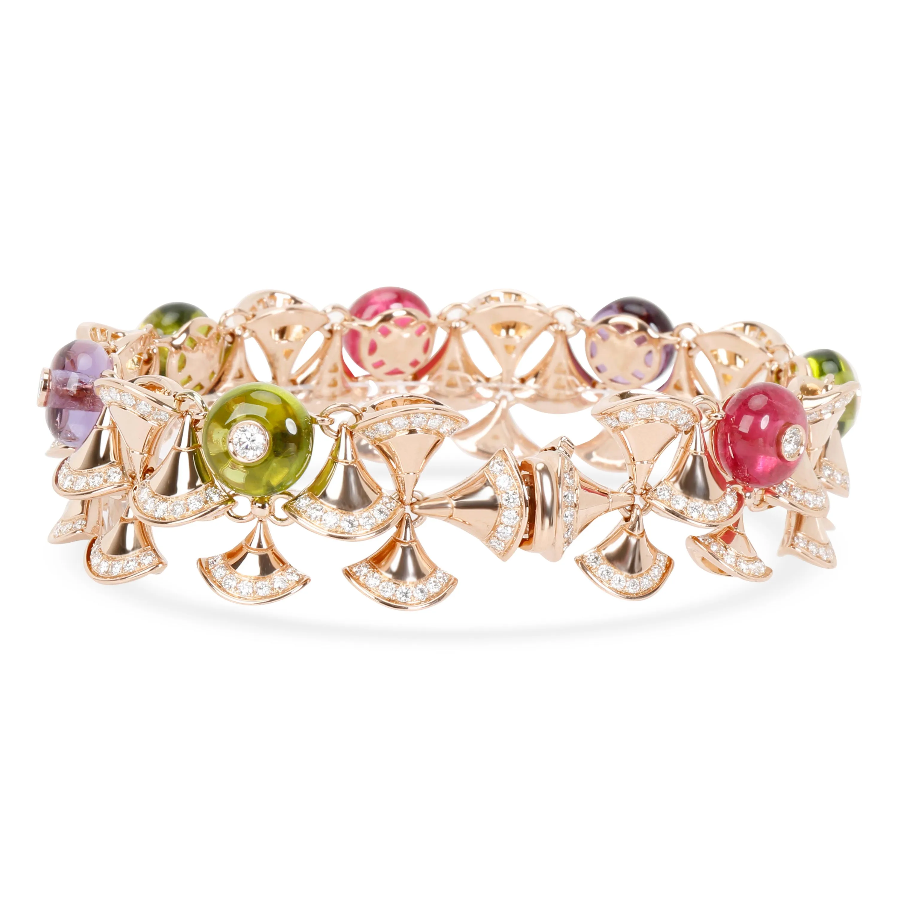 Bulgari Divas Dream Diamonds, Peridot, Amethyst Bracelet in 18K Gold 5.89 CTW