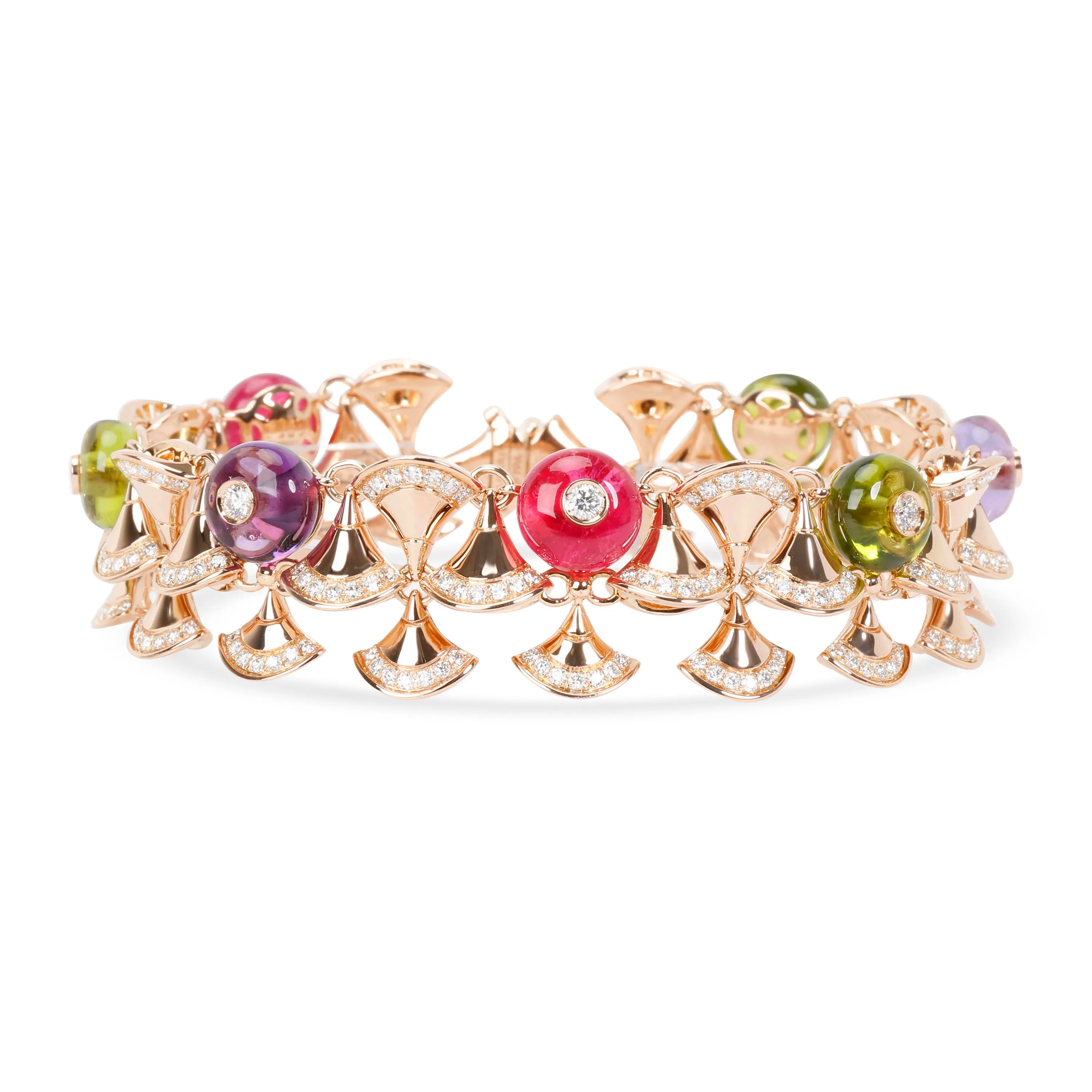 Bulgari Divas Dream Diamonds, Peridot, Amethyst Bracelet in 18K Gold 5.89 CTW