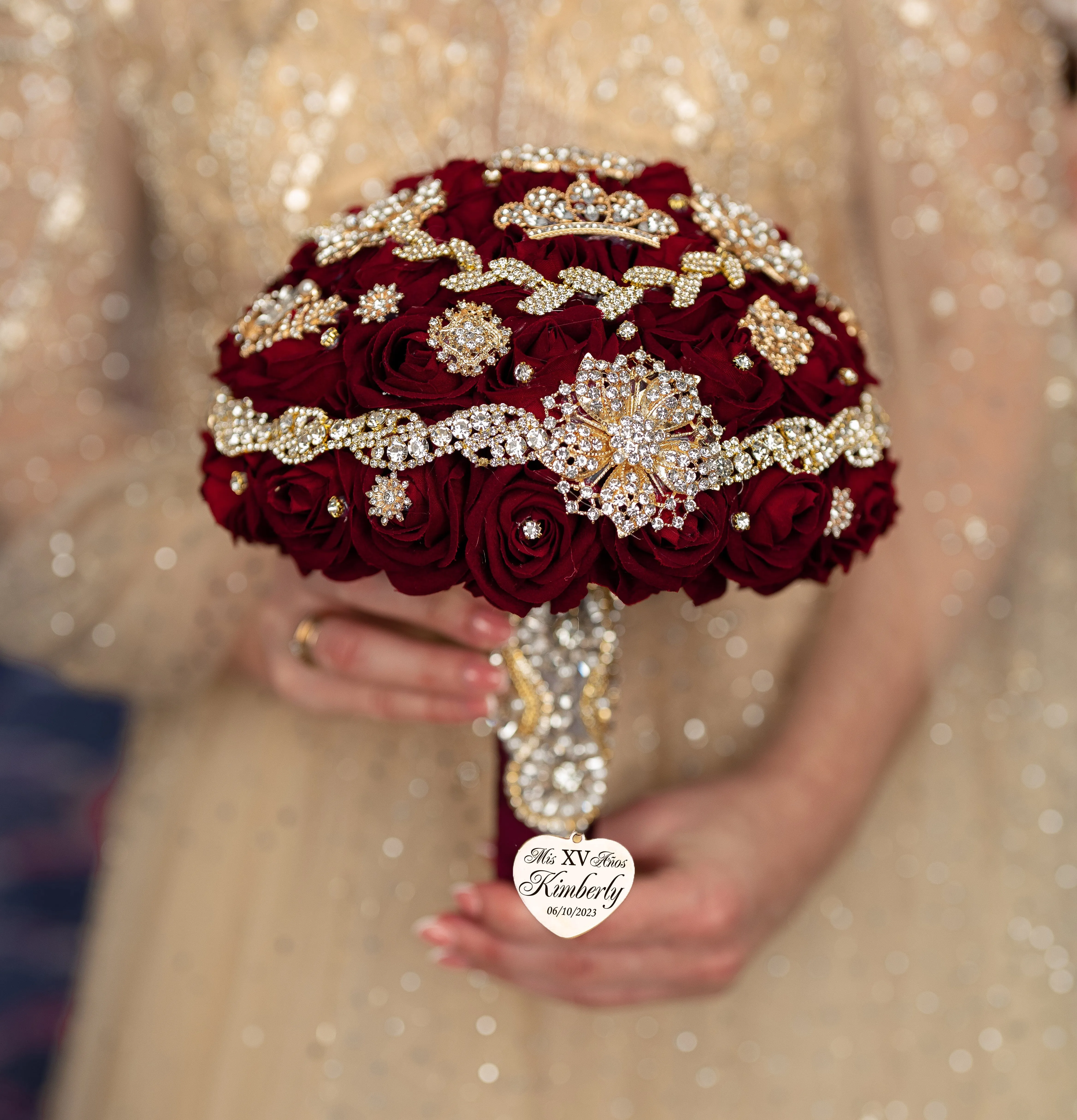 Burgundy quinceanera tiara pillow